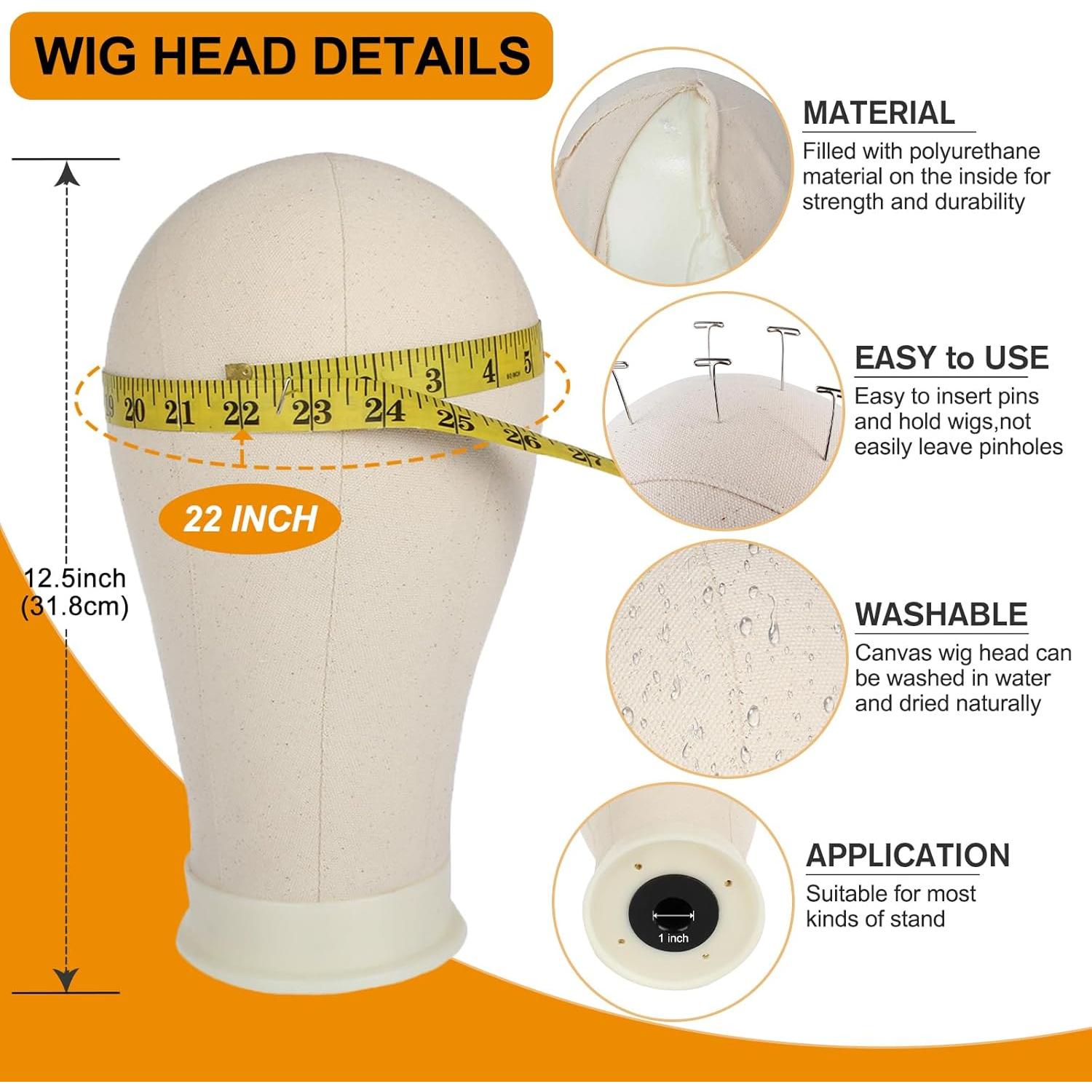 Cabeza de Peluca de Lona PWEOUKE 22" con Soporte Ajustable