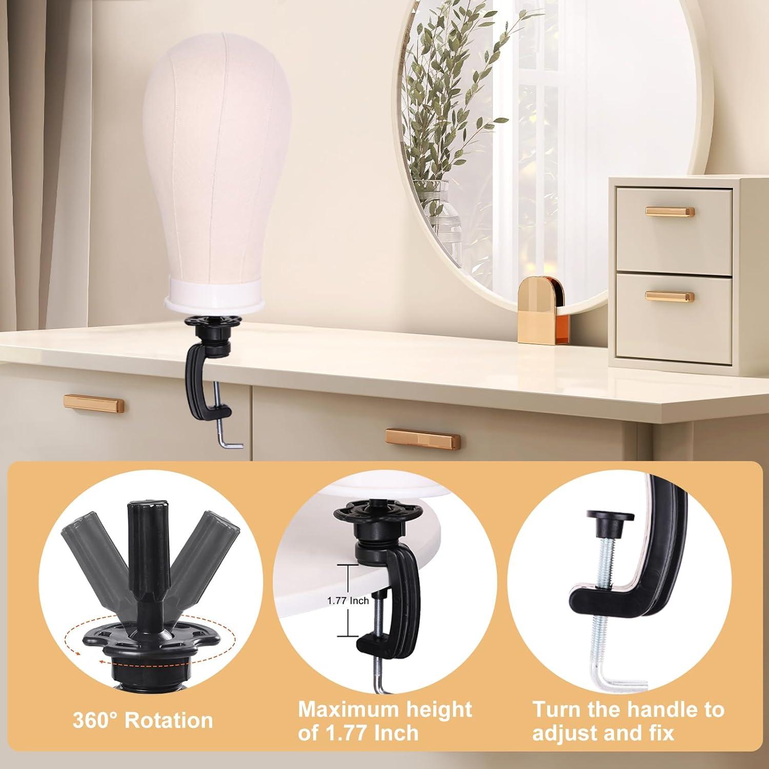 Cabeza de Peluca de Lona PWEOUKE 22" con Soporte Ajustable