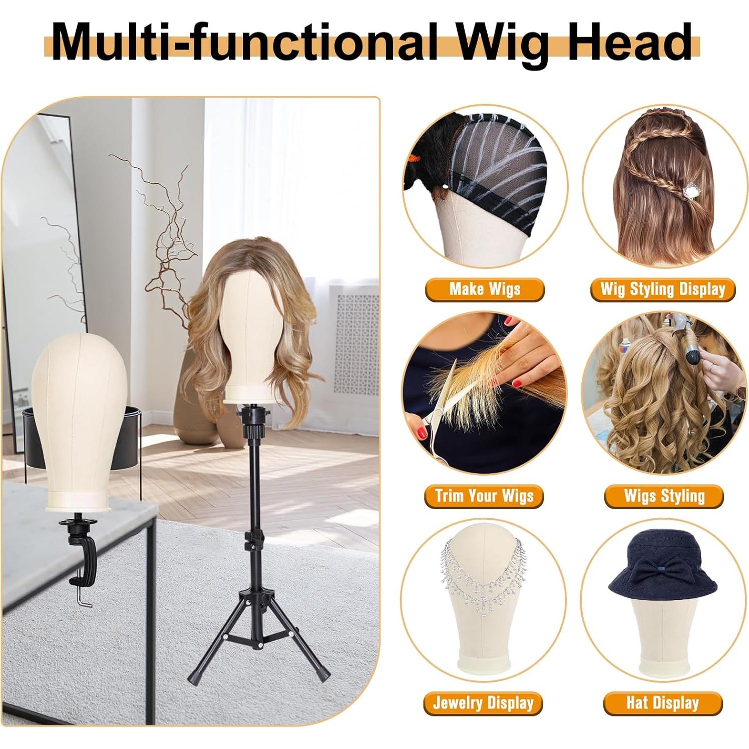 Cabeza de Peluca de Lona PWEOUKE 22" con Soporte Ajustable