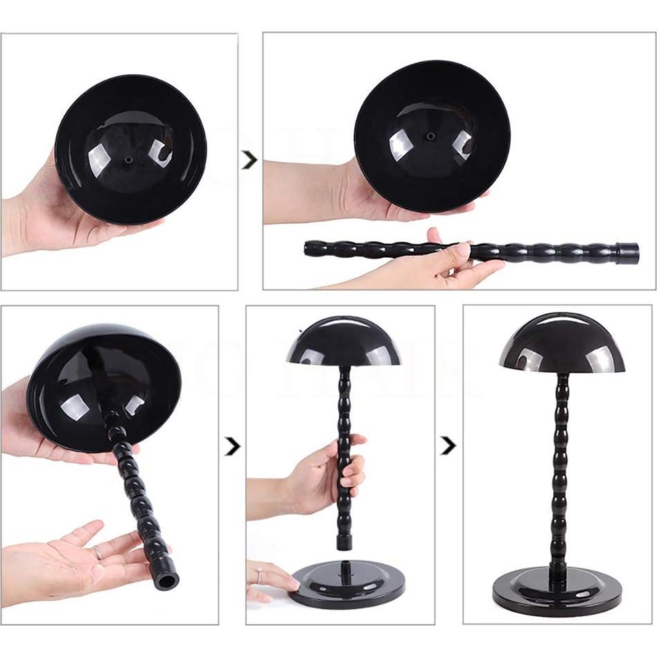 Soporte de Peluca Corto KDOSP 35cm Negro - Portátil y Durable