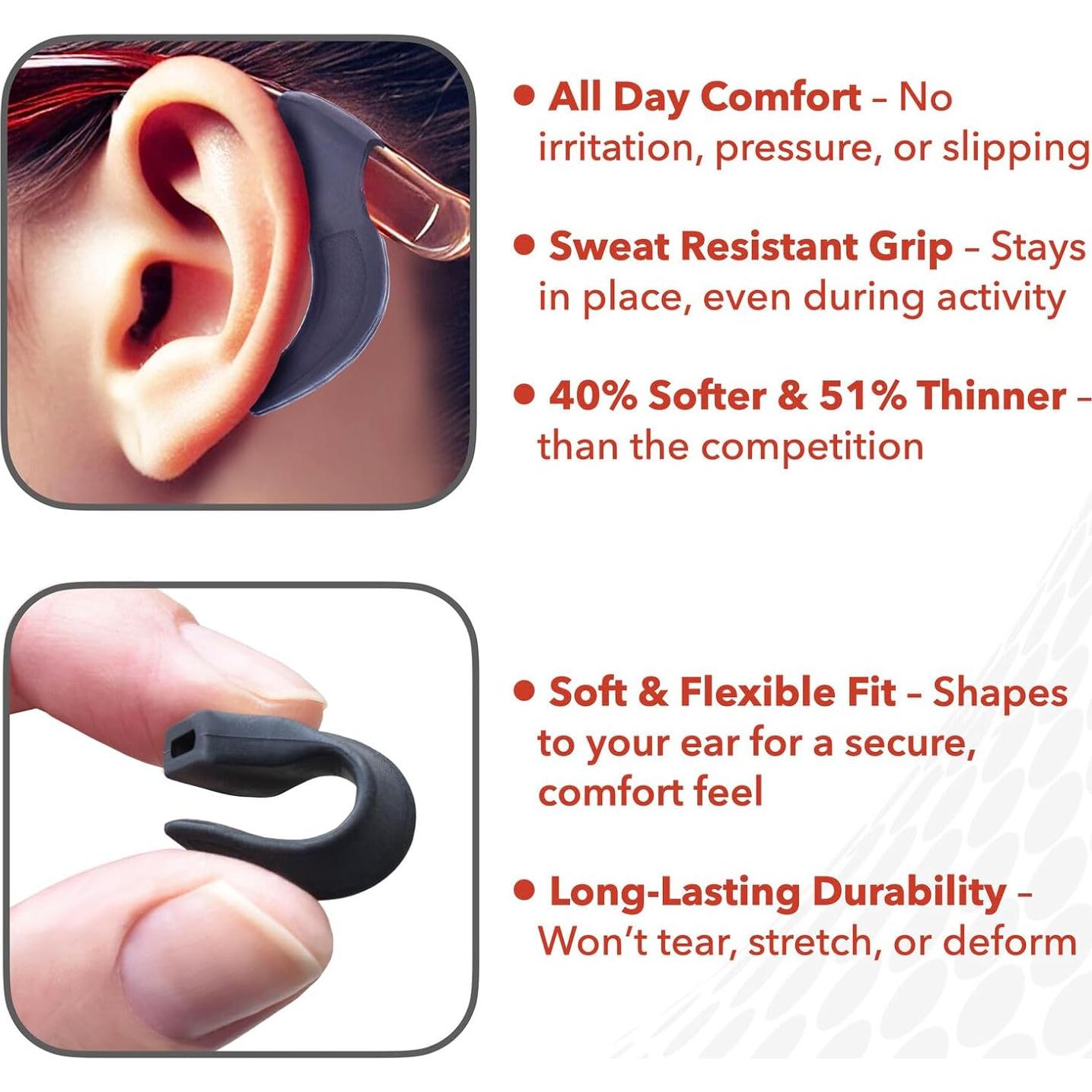 Setex Agarraderas para Gafas de Seguridad y Deportivas - 2 Pares Negros