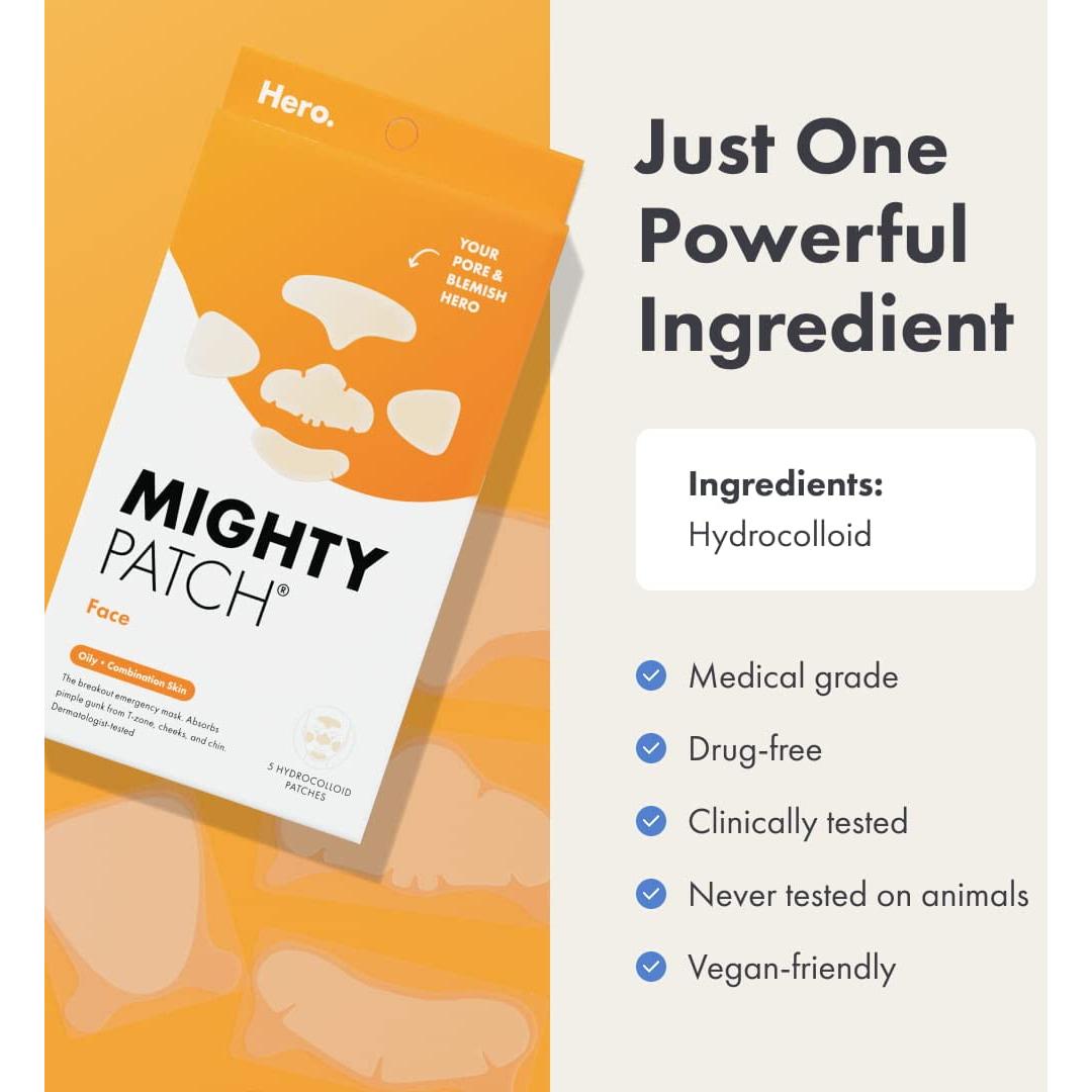 Mascarilla Hidrocoloide Hero Cosmetics Mighty Patch Face - 5 Parches XL para Acné