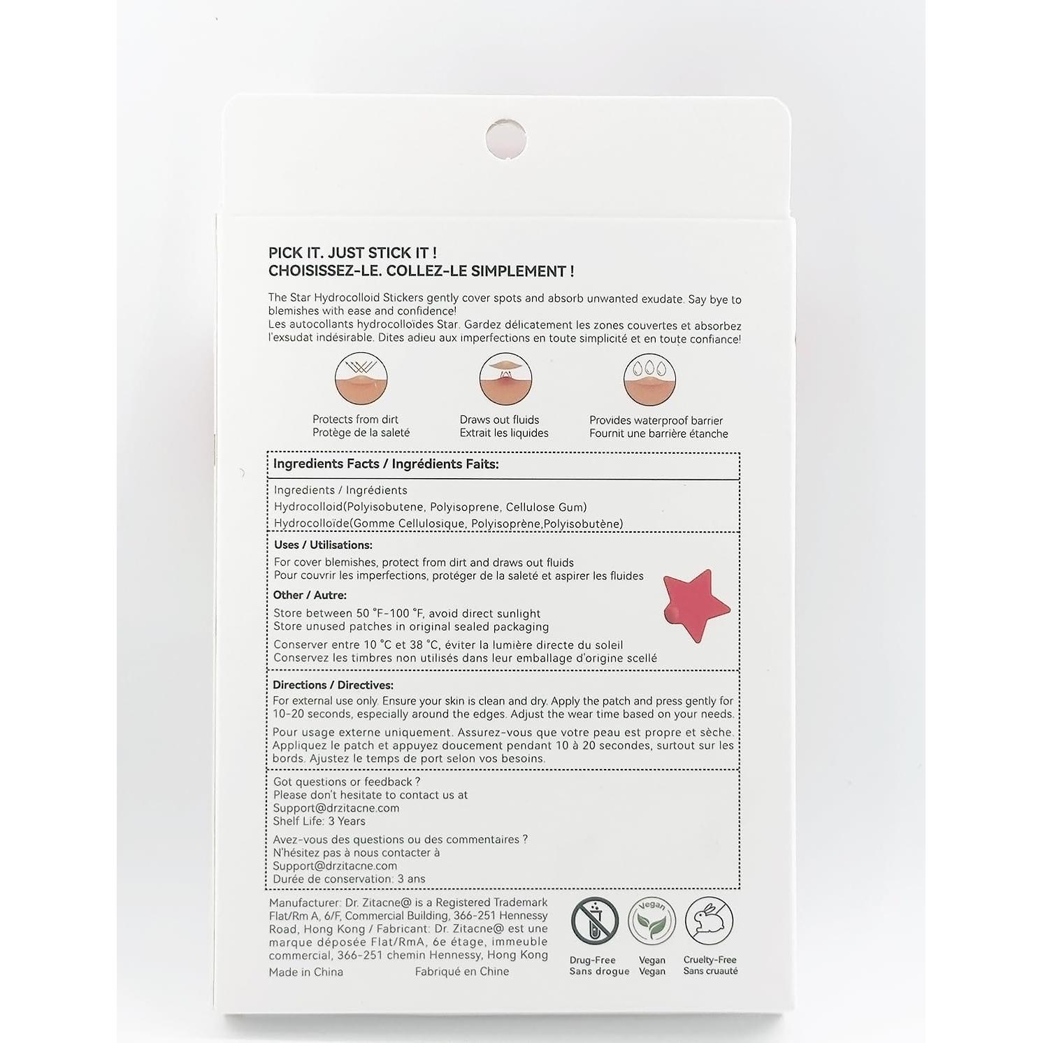 Parches Hidrocoloides para Acné Dr. Zitacne 255 Piezas 5 Tamaños