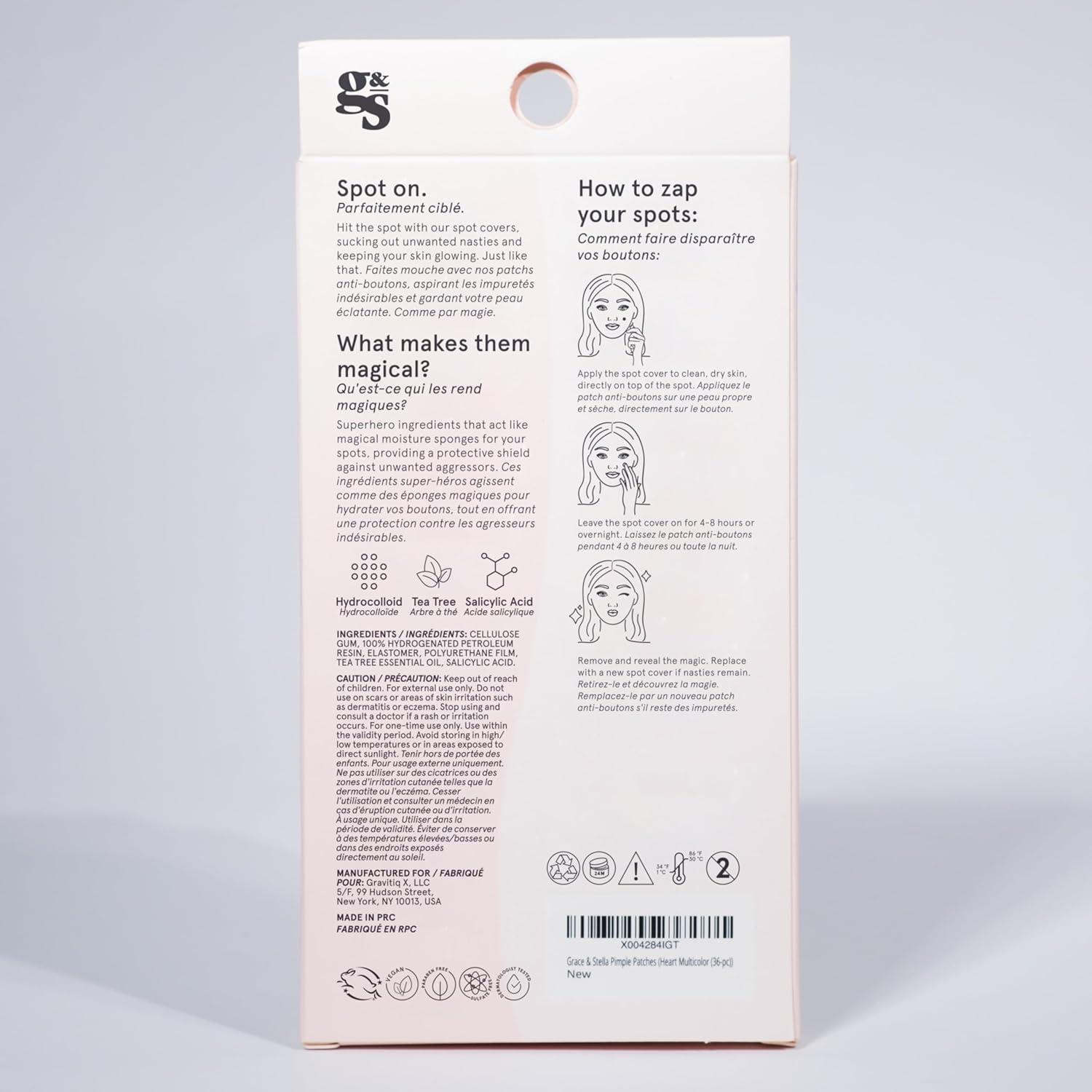 Parches para Granitos Grace & Stella - Hidrocoloides Corazón 36 Unidades