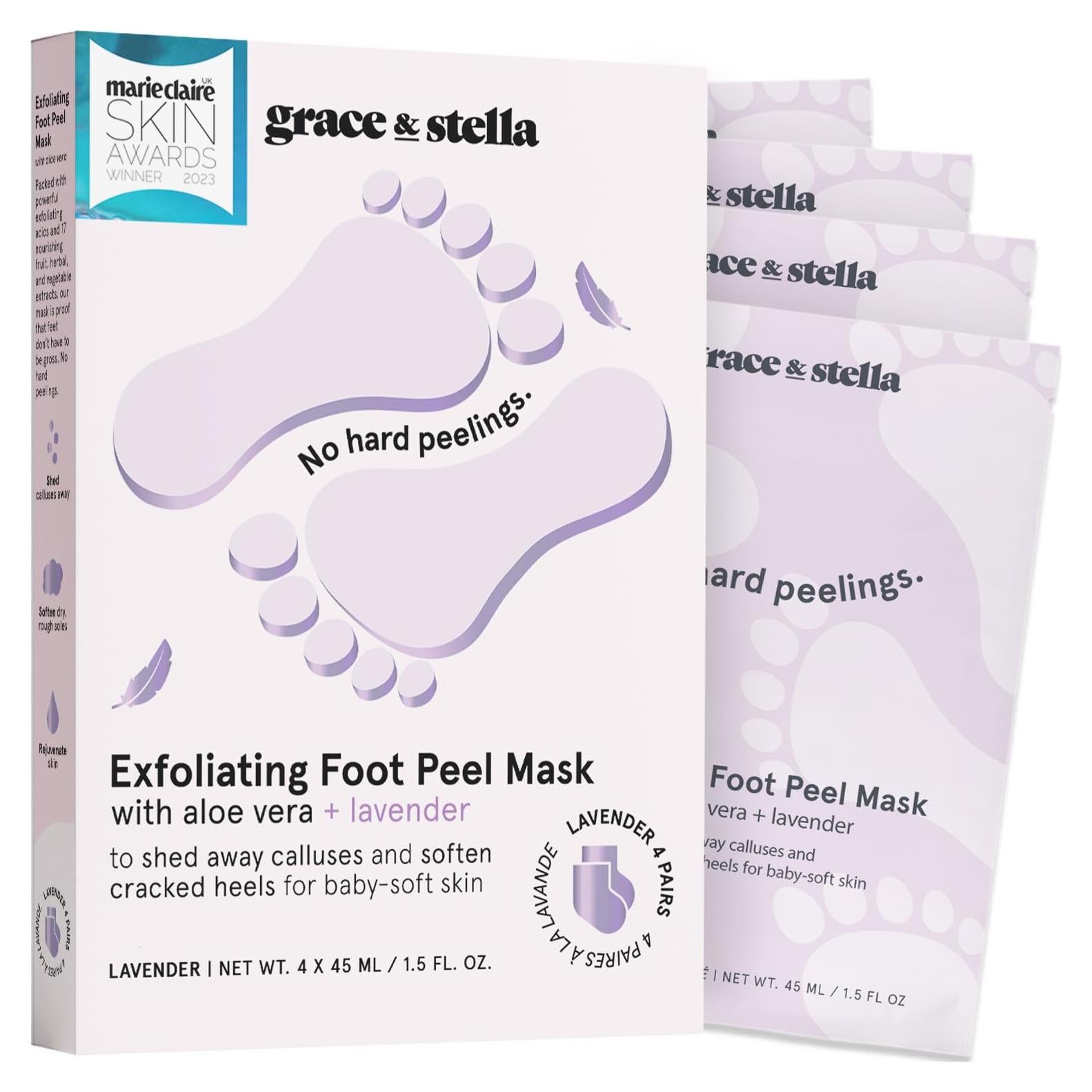 Mascarilla Exfoliante para Pies Grace & Stella - 4 Pares Lavanda