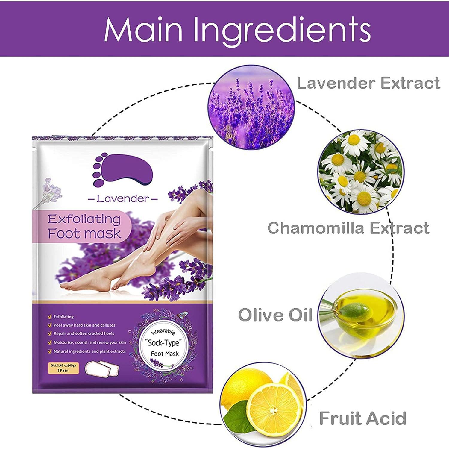 Mascarilla Exfoliante para Pies AIQIUSHA 5 Paquetes Lavanda