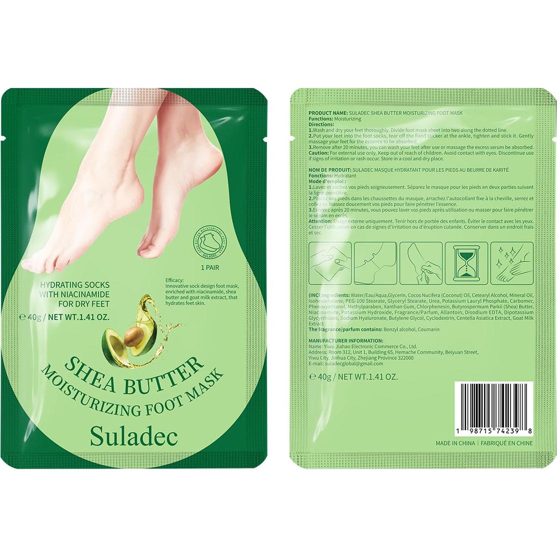 Mascarilla Hidratante para Pies SULADEC - 5 Pares con Karité y Leche de Cabra