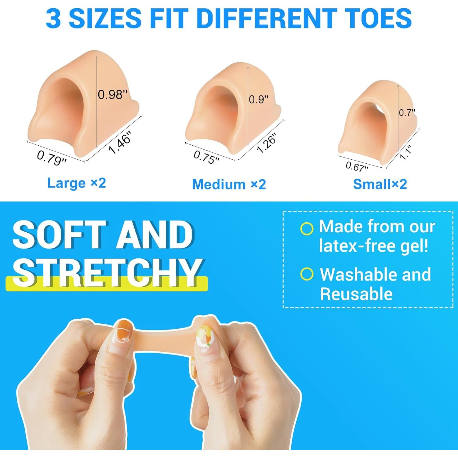 Hammer Toe Straightener Corrector for women & men- 6 Pcs Gel Toe Splint Relief for Bunion, Claw, Crooked, Hammer, Broke Support - 3 Different Sizes (S/M/L)