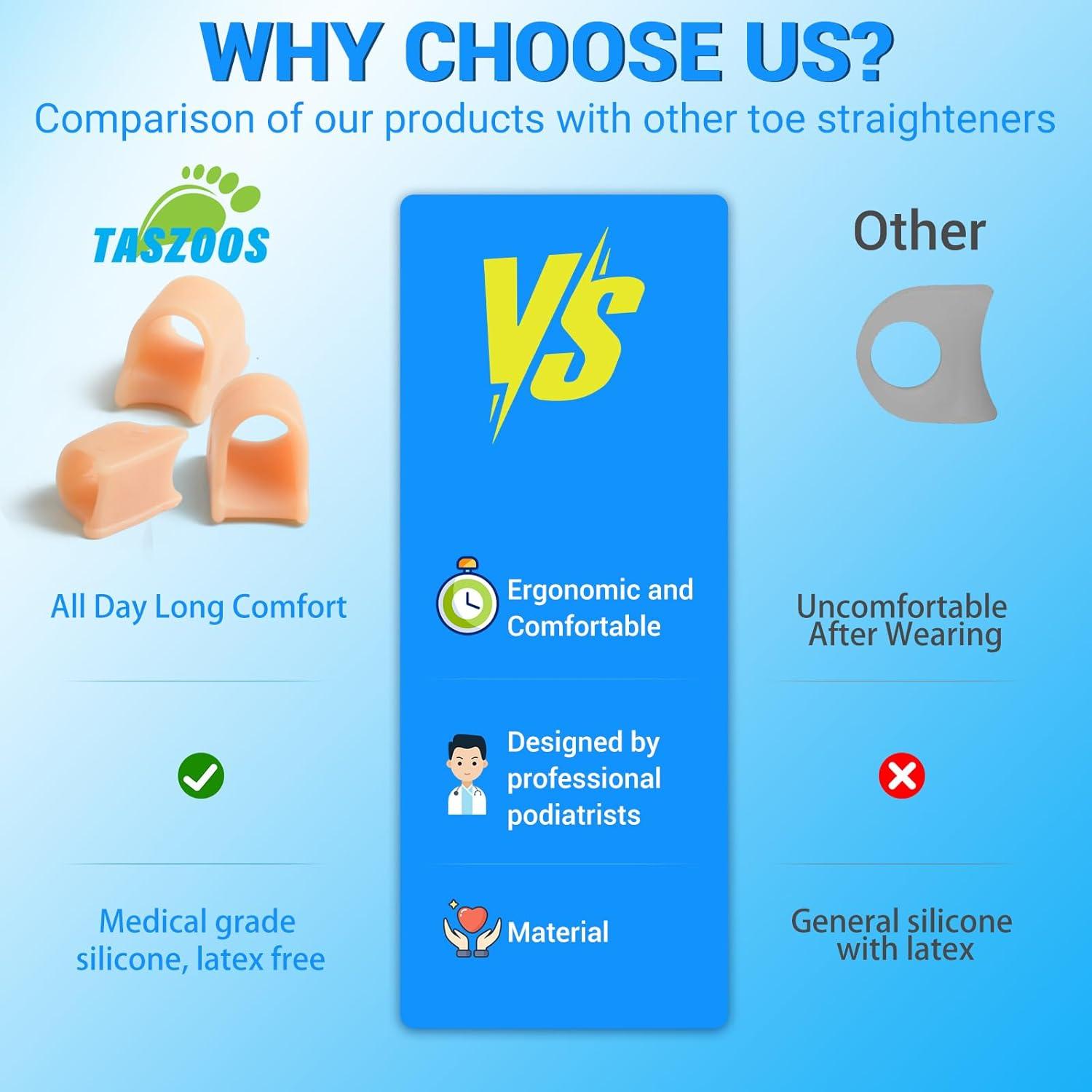 Hammer Toe Straightener Corrector for women & men- 6 Pcs Gel Toe Splint Relief for Bunion, Claw, Crooked, Hammer, Broke Support - 3 Different Sizes (S/M/L)