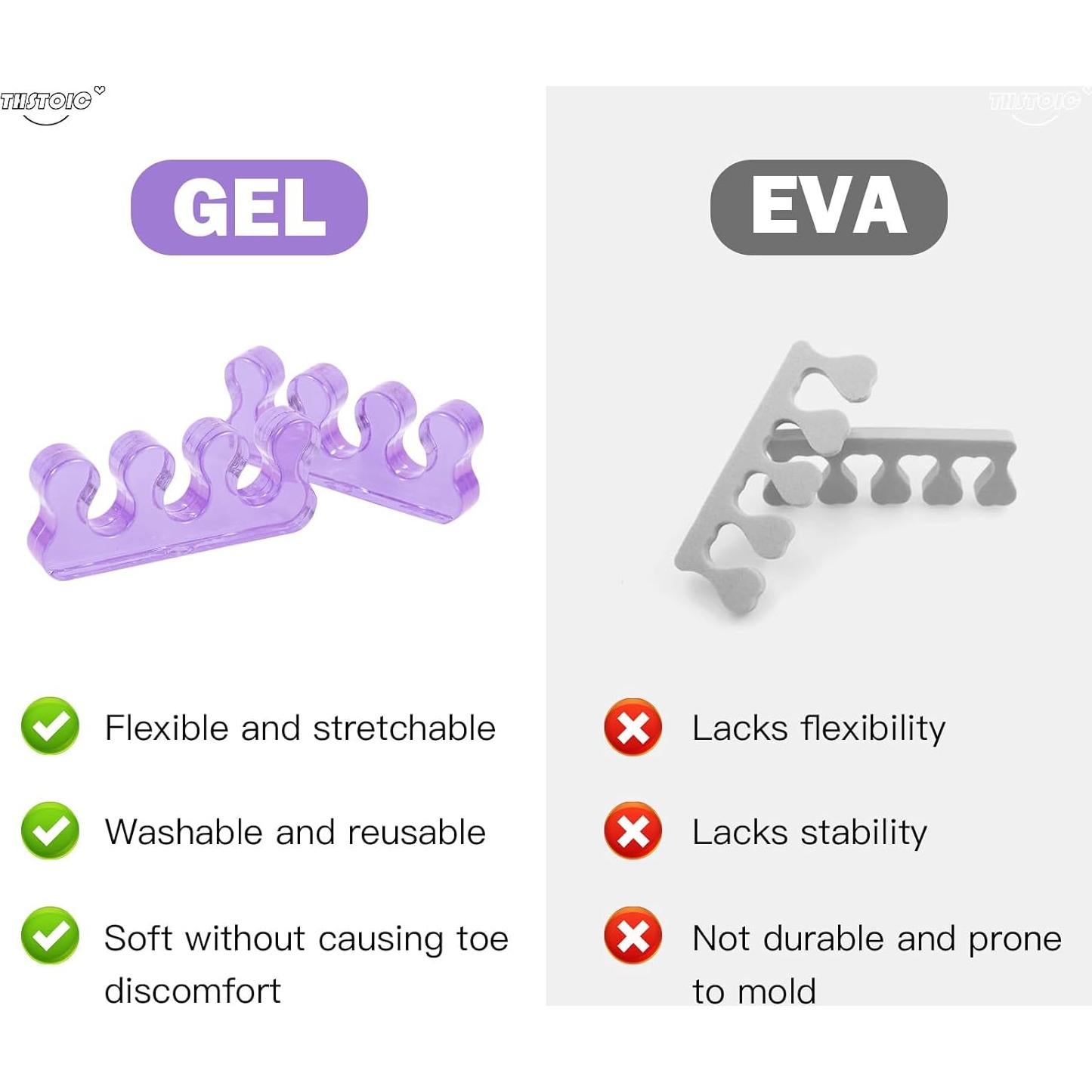 Separadores de Dedos de Gel THSTOIC para Pedicura - 2 Pares