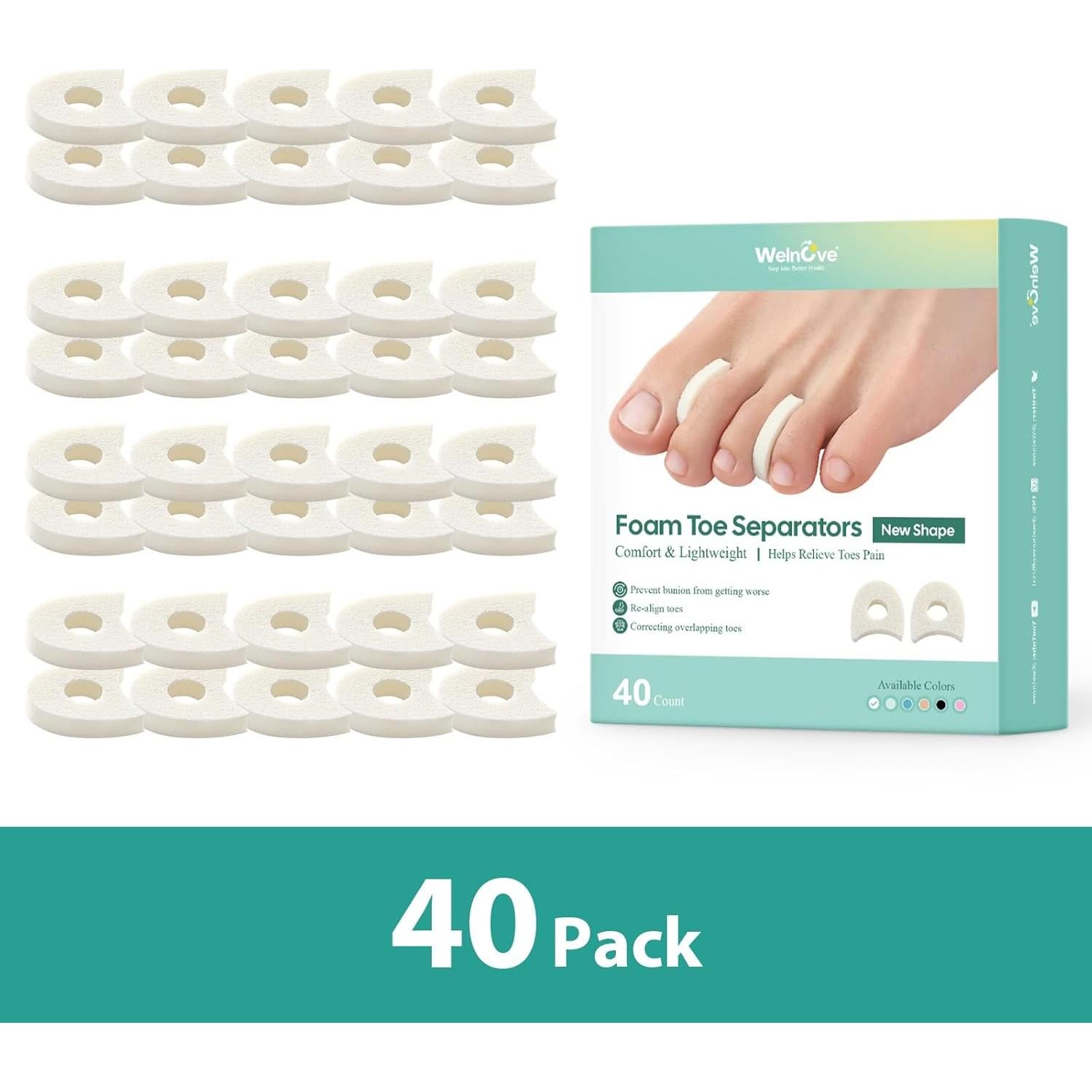Separadores de Dedos de Espuma Welnove - 40 Piezas para Alivio