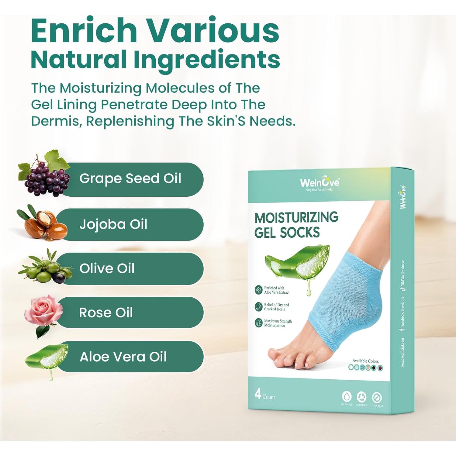 Calcetines Hidratantes Welnove para Talones - 2 Pares con Aloe Vera