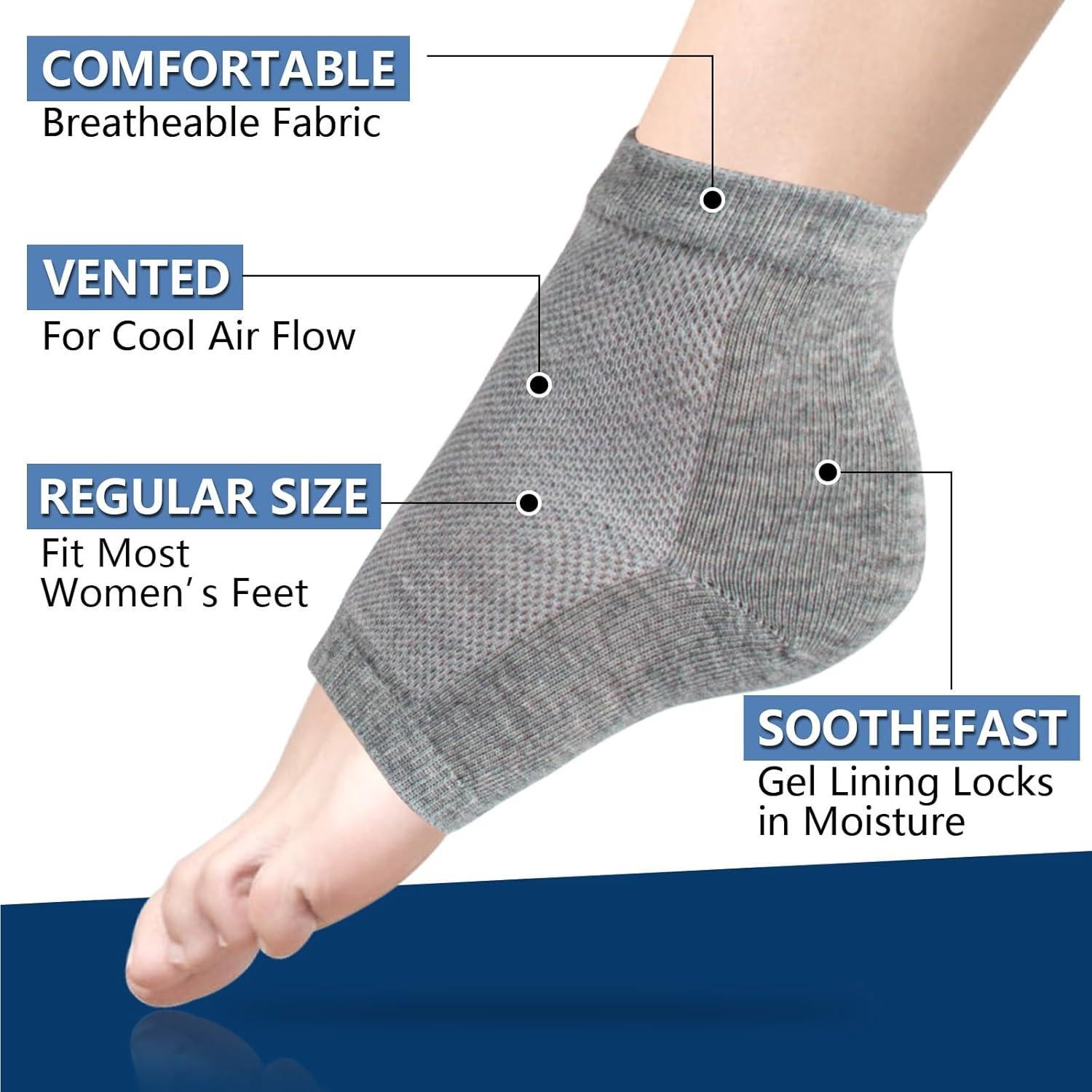 Calcetines Hidratantes de Gel Yoosolle para Talones Agrietados - 2 Pares - Tamaño Regular Gris