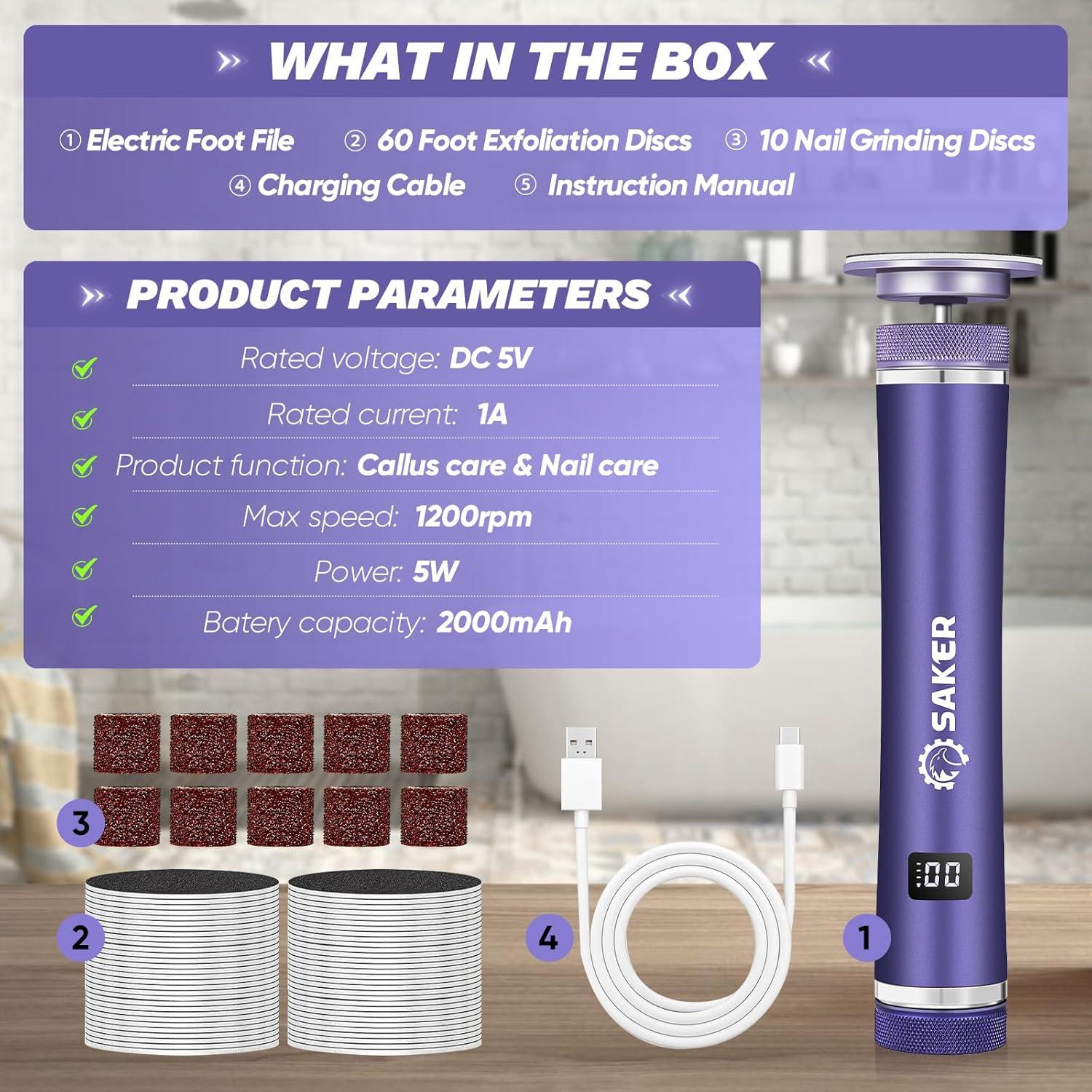 Removedor de Callos Eléctrico Saker 2 en 1 con 60 Discos