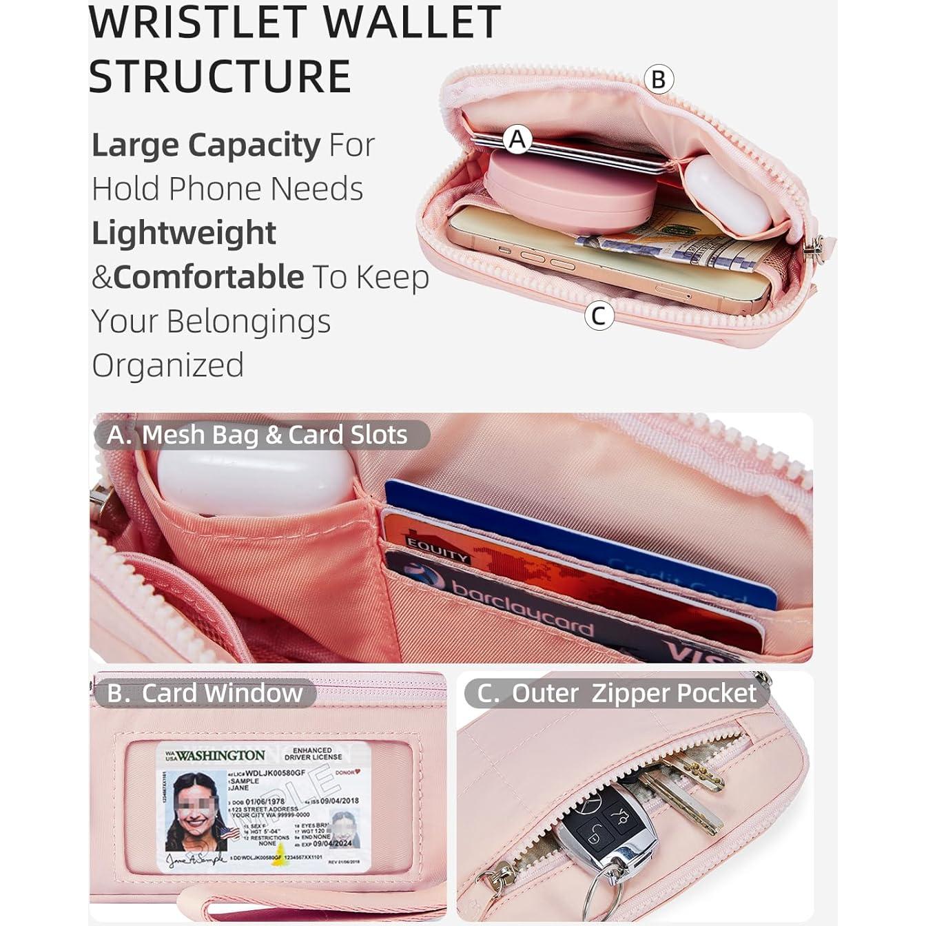 Billetera de muñeca WESTBRONCO para mujeres con RFID - Rosa