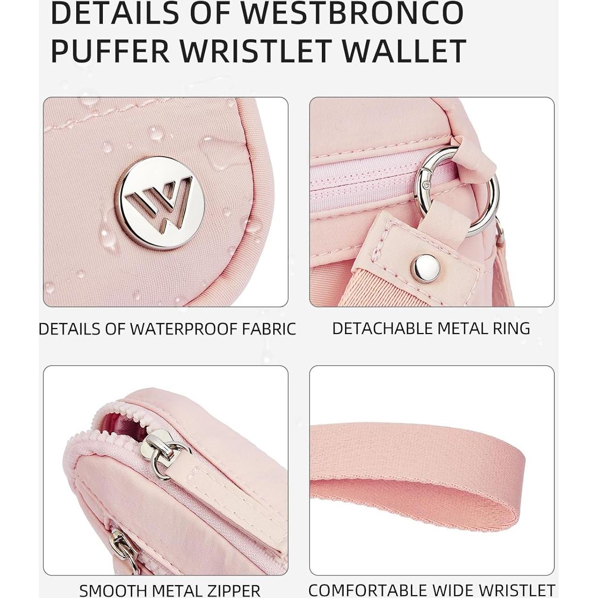 Billetera de muñeca WESTBRONCO para mujeres con RFID - Rosa