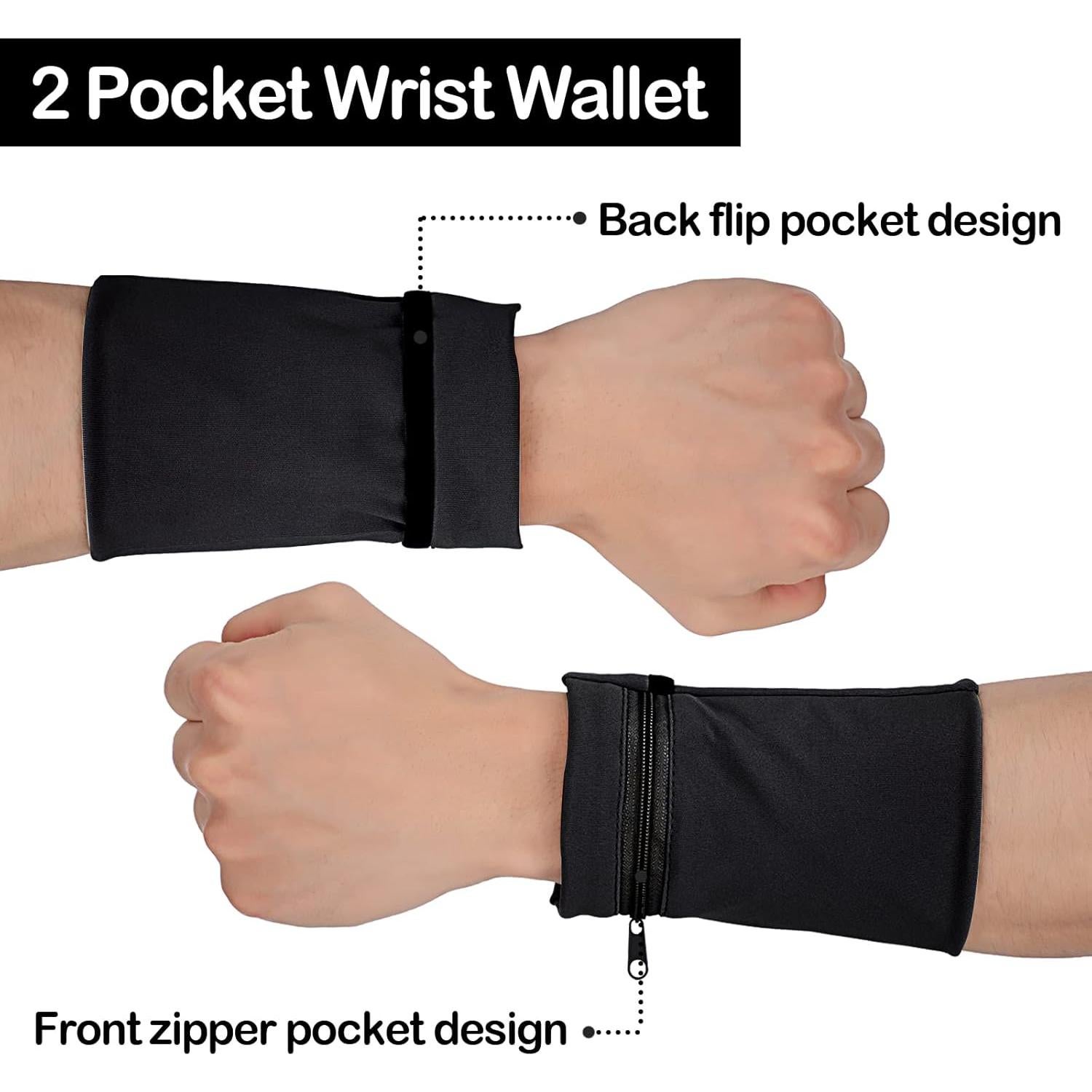 6 Bandas de Muñeca Deportivas Honoson con Cremallera - Negro