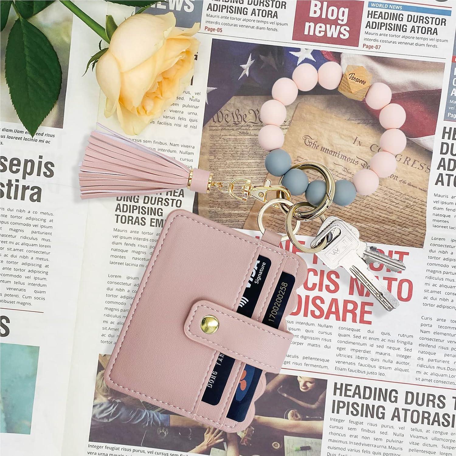 Llavero Pulsera Sanwor Rosa con Monedero y Soporte para Tarjetas