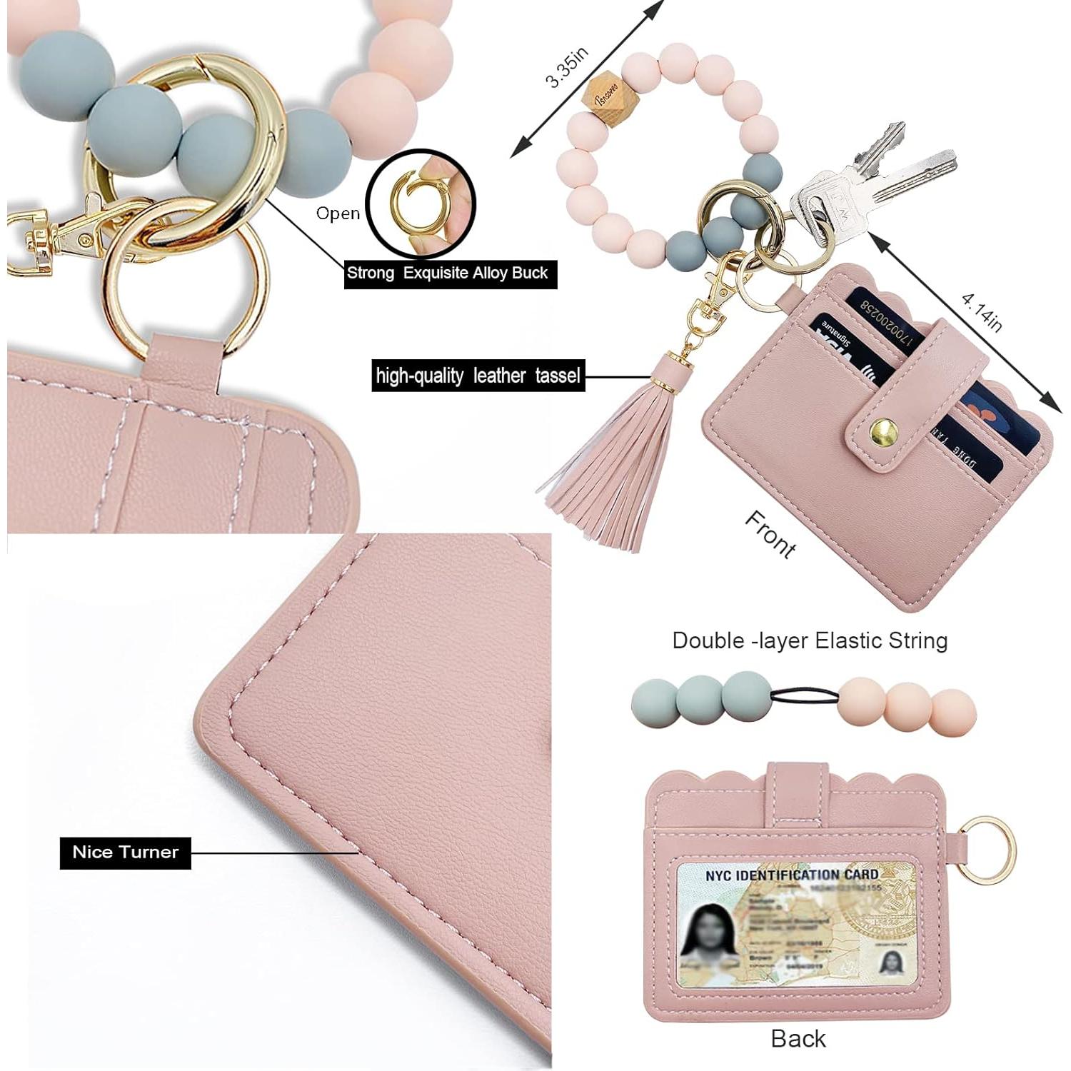 Llavero Pulsera Sanwor Rosa con Monedero y Soporte para Tarjetas