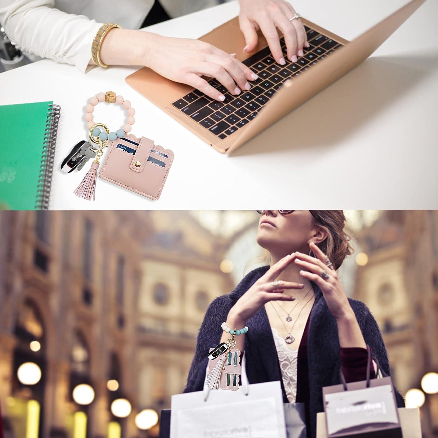 Llavero Pulsera Sanwor Rosa con Monedero y Soporte para Tarjetas