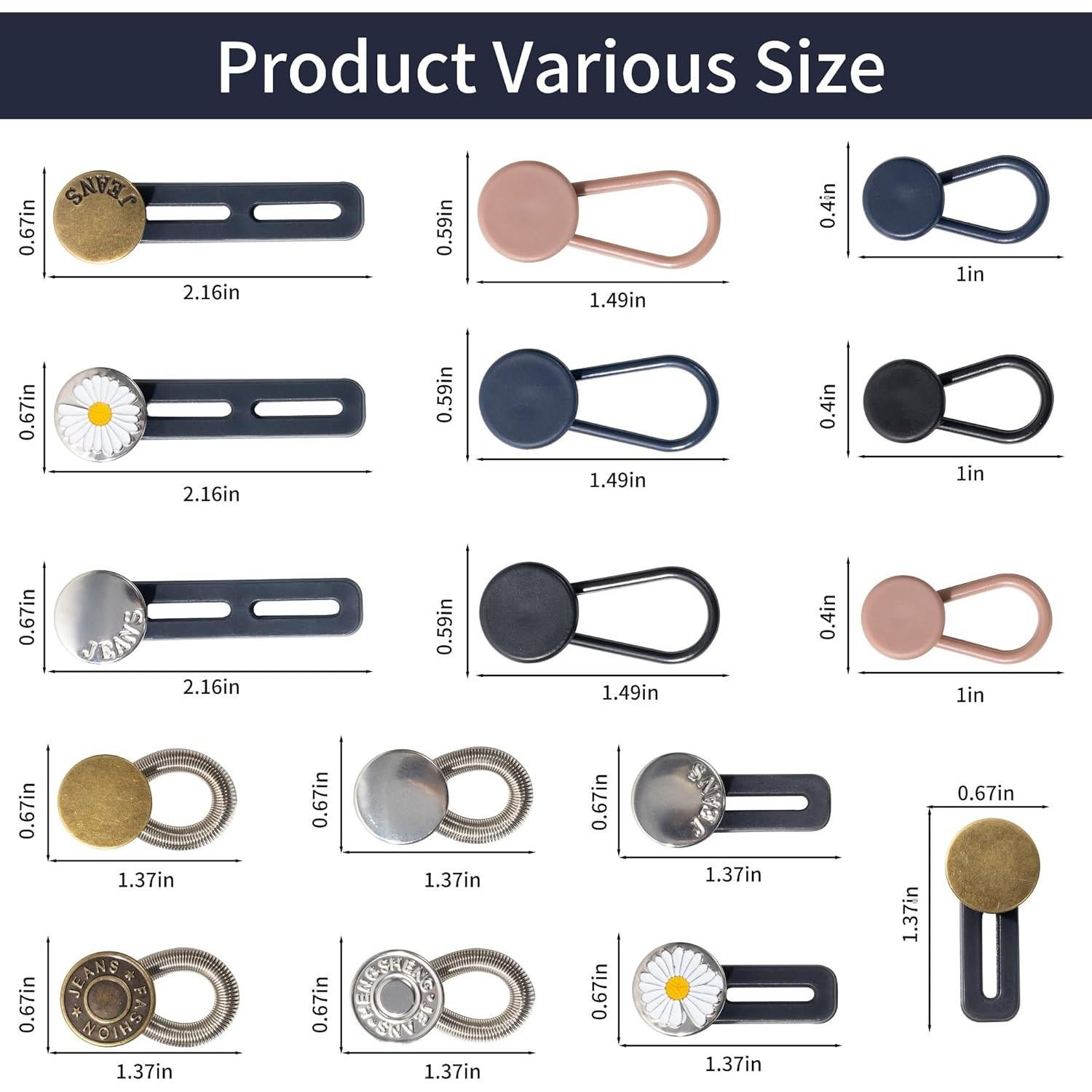 Extensores de Cintura Secmity 16 Piezas Ajustables para Pantalones