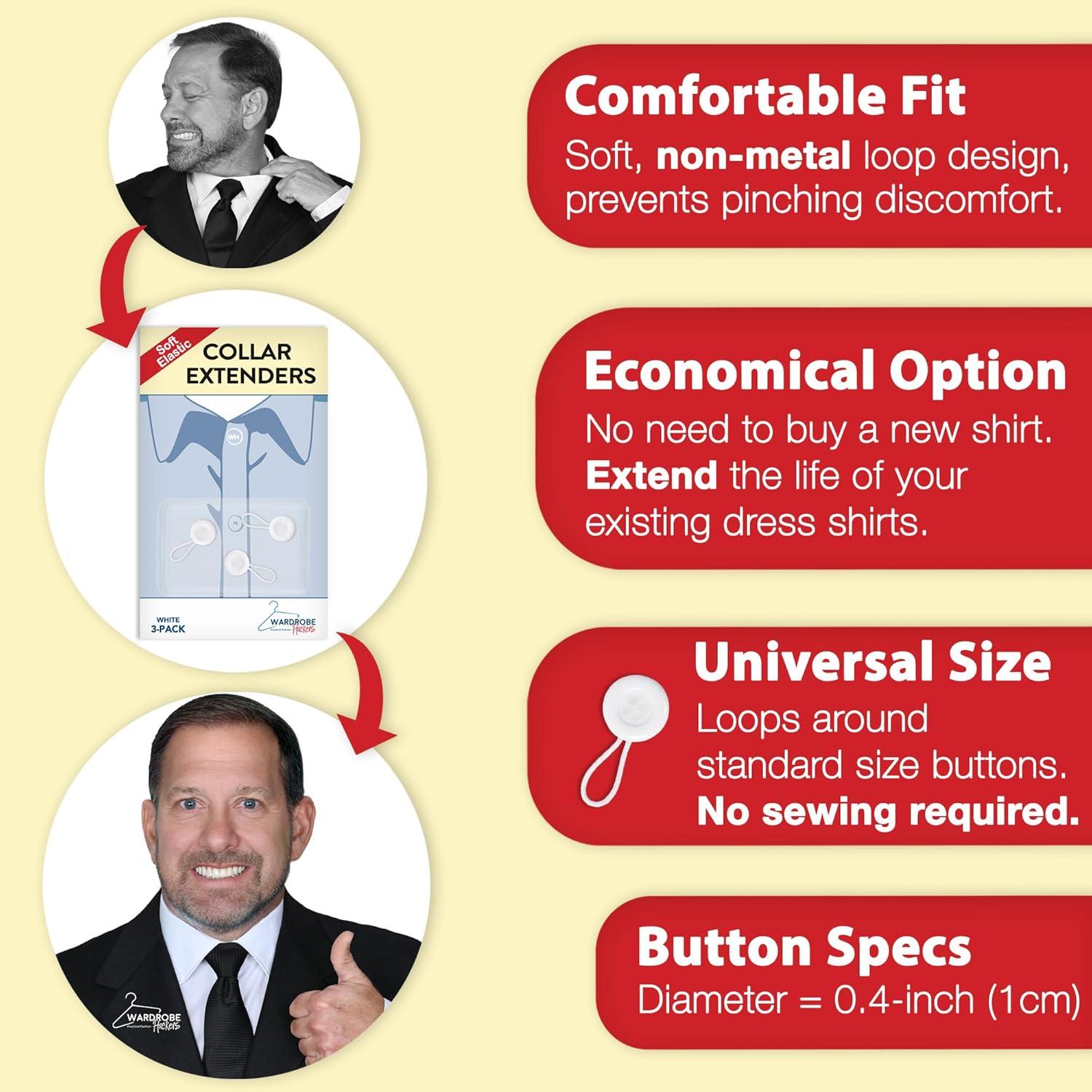 Extensores de Collar para Camisas de Hombre - 3 Piezas Blancas