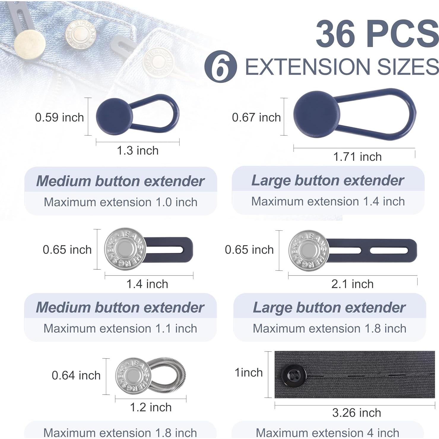 36 Extensores de Botón Ajustables para Jeans - Sin Coser