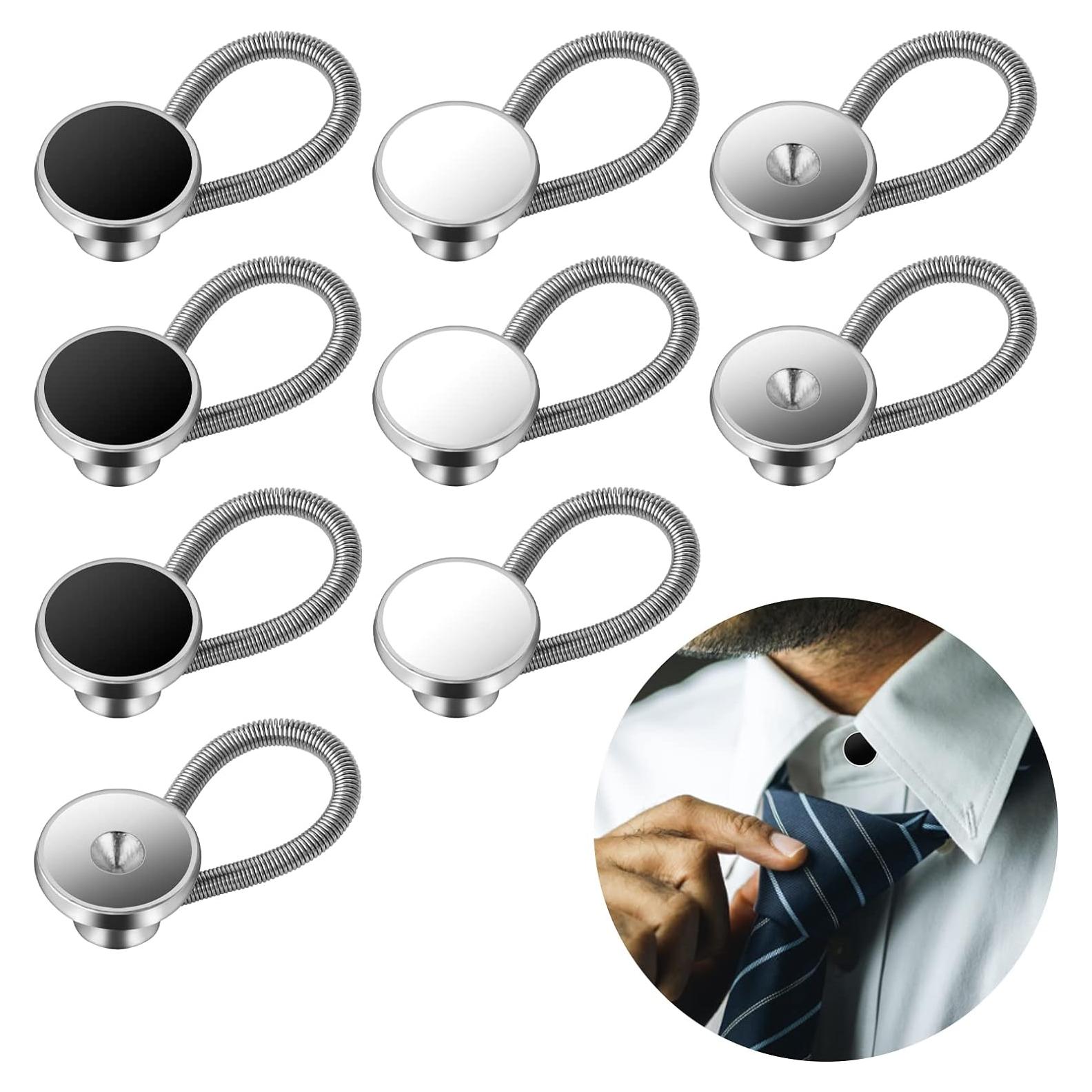 9Pcs Collar Extenders Button for Mens Shirts, Neck Extender Sewing Buttons Extender for Dress Shirts, Suits Cuffs, Coat, Jeans Pants for Men and Women (Black, White, Silver)