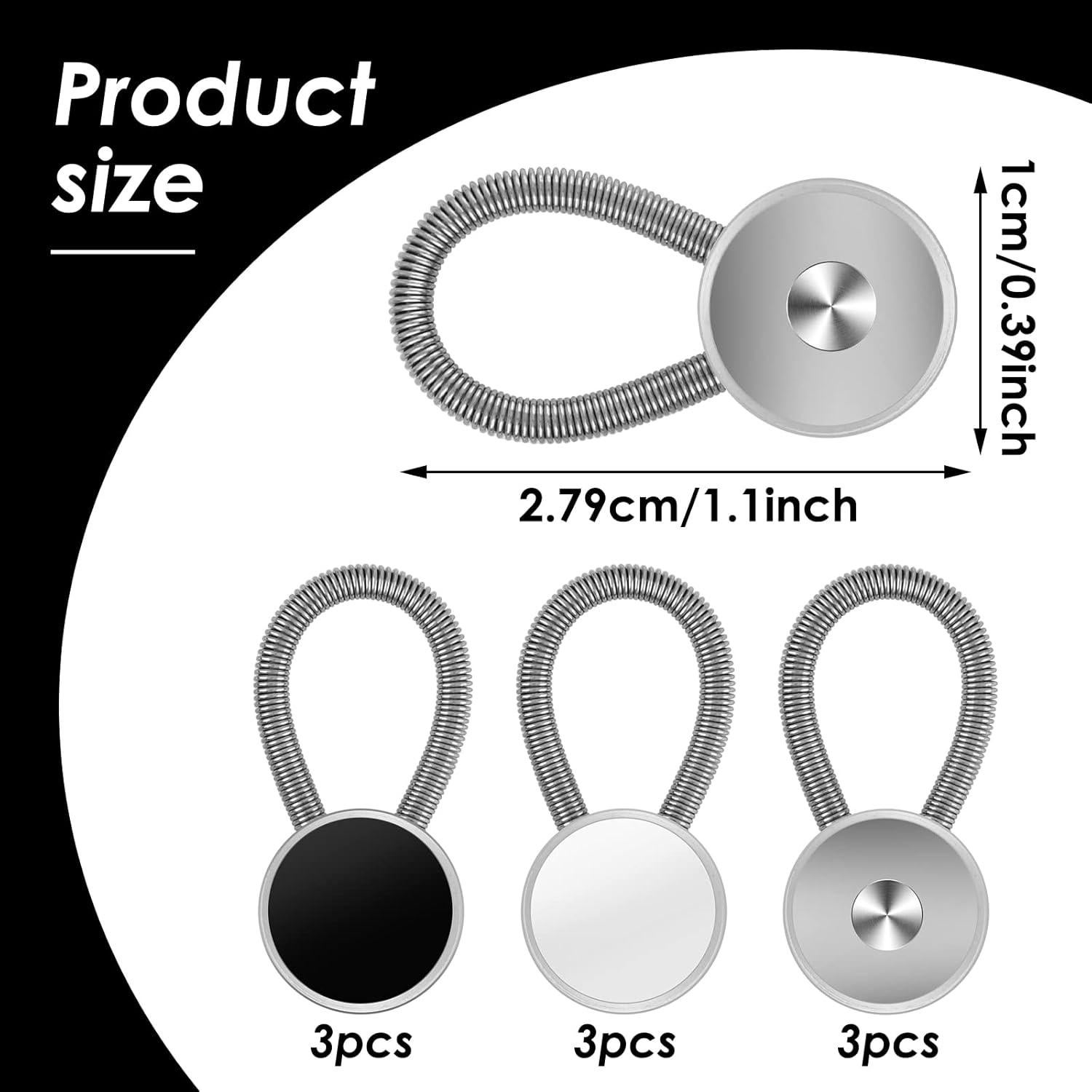 9Pcs Collar Extenders Button for Mens Shirts, Neck Extender Sewing Buttons Extender for Dress Shirts, Suits Cuffs, Coat, Jeans Pants for Men and Women (Black, White, Silver)
