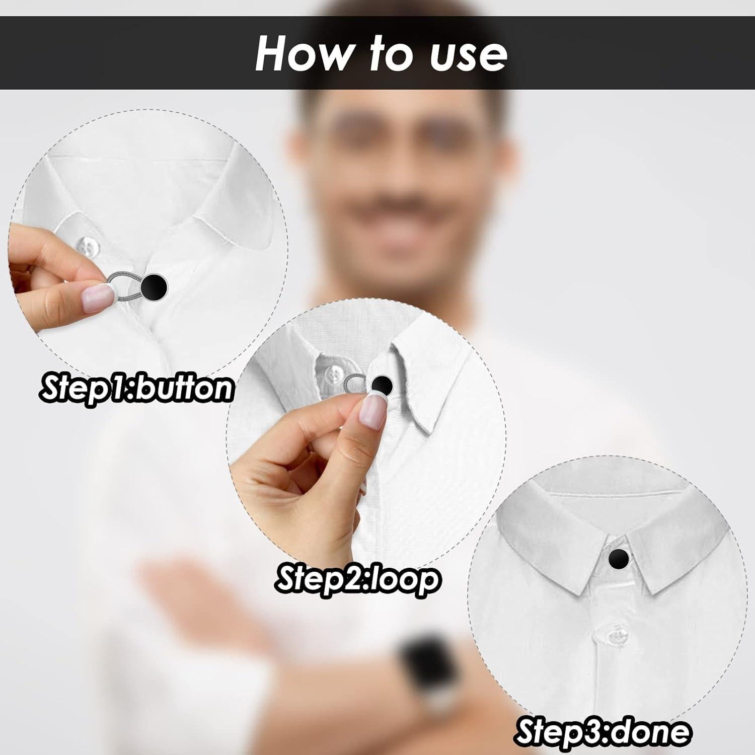 9Pcs Collar Extenders Button for Mens Shirts, Neck Extender Sewing Buttons Extender for Dress Shirts, Suits Cuffs, Coat, Jeans Pants for Men and Women (Black, White, Silver)