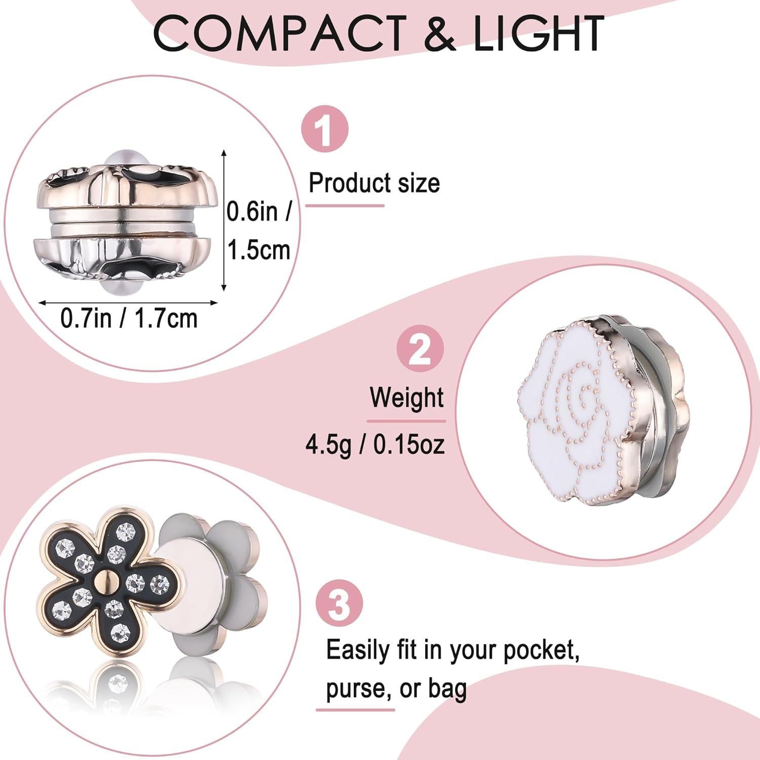 8 Pares Pines Magnéticos para Hijab Ballsy - Rhinestones/Perlas