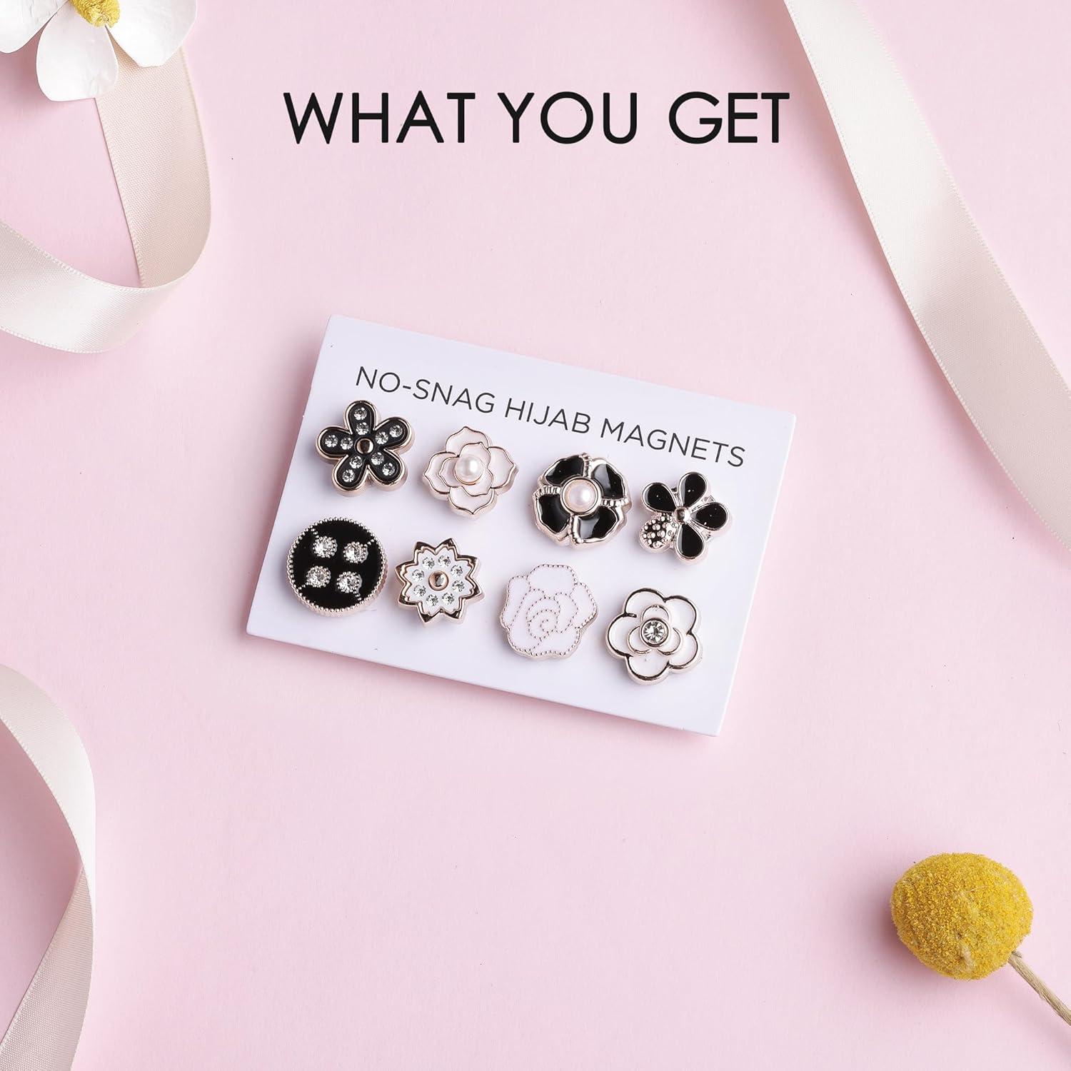 8 Pares Pines Magnéticos para Hijab Ballsy - Rhinestones/Perlas