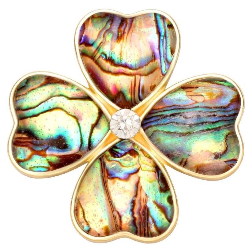 Broche de joyería dorado con clip magnético de flor de concha