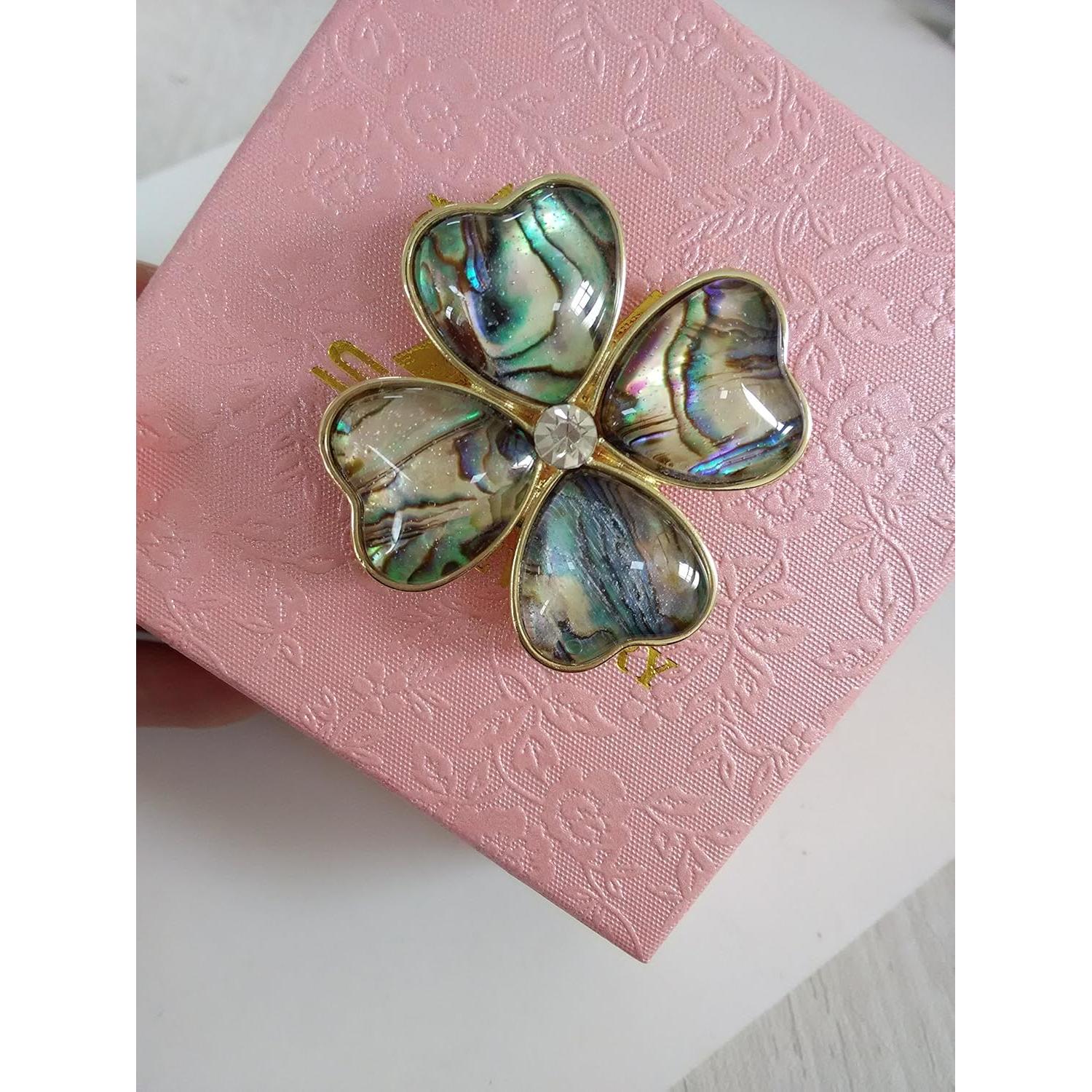 Broche de joyería dorado con clip magnético de flor de concha