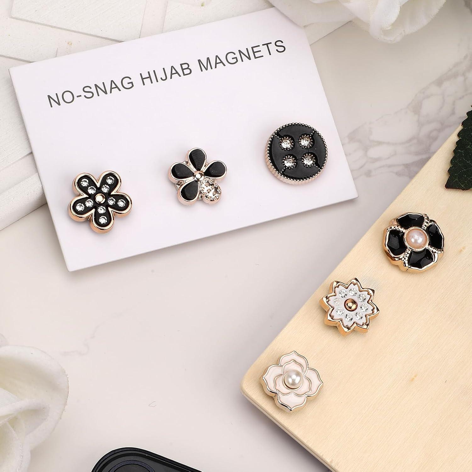 12 Pines Magnéticos para Hijab NQEUEPN - Sin Aguja, Negros y Blancos