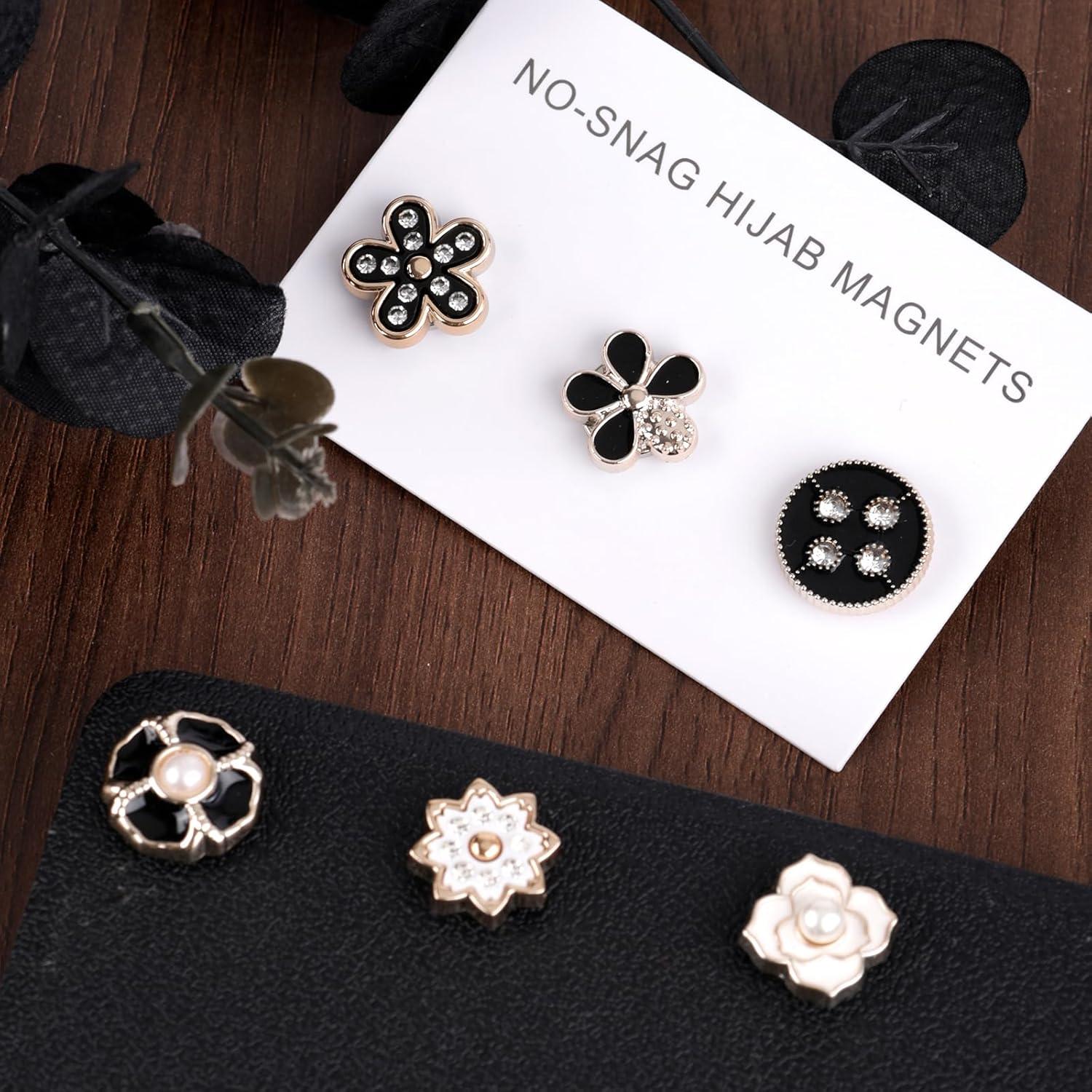 12 Pines Magnéticos para Hijab NQEUEPN - Sin Aguja, Negros y Blancos