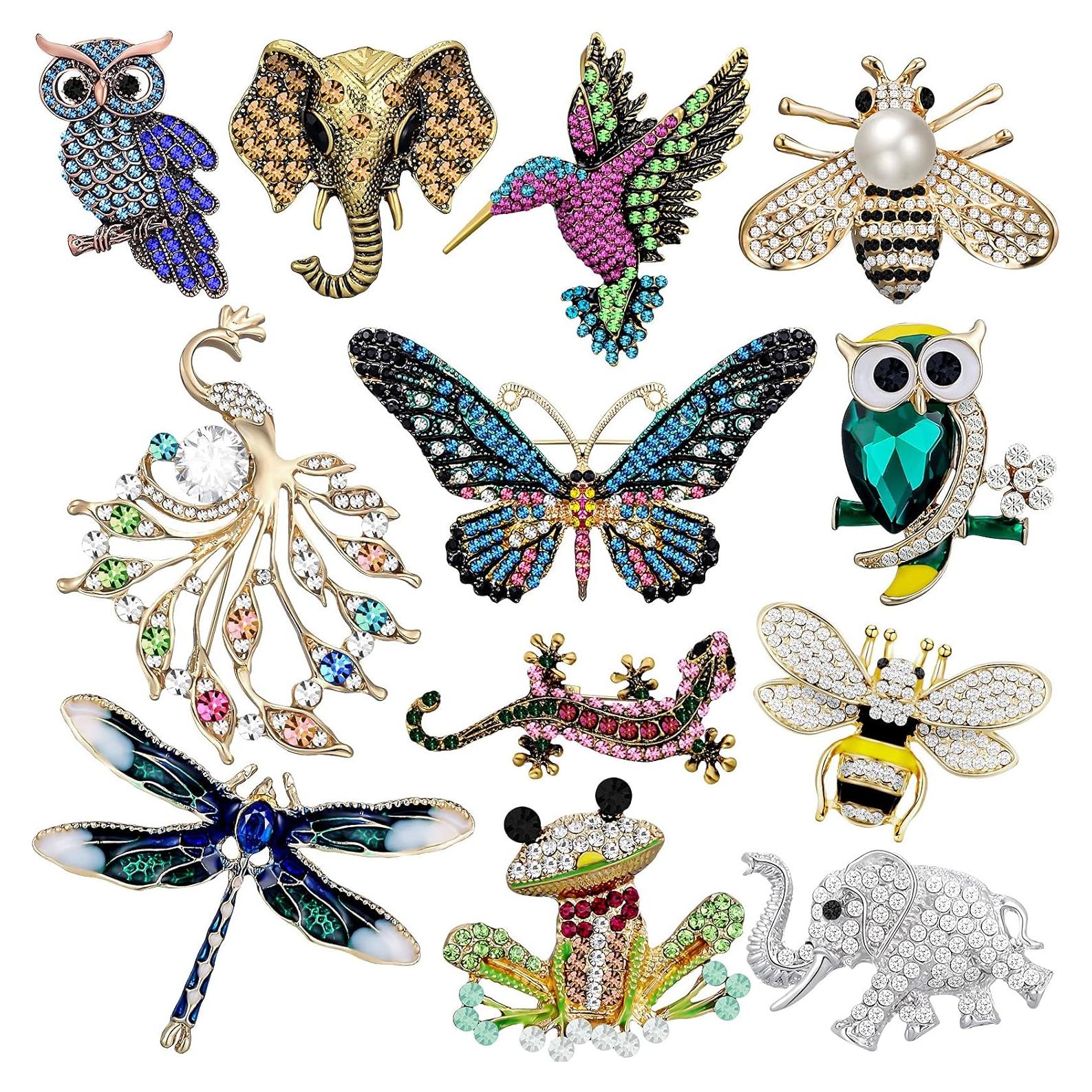 Set de 12 Broches de Animales Junkin con Cristales para Mujeres