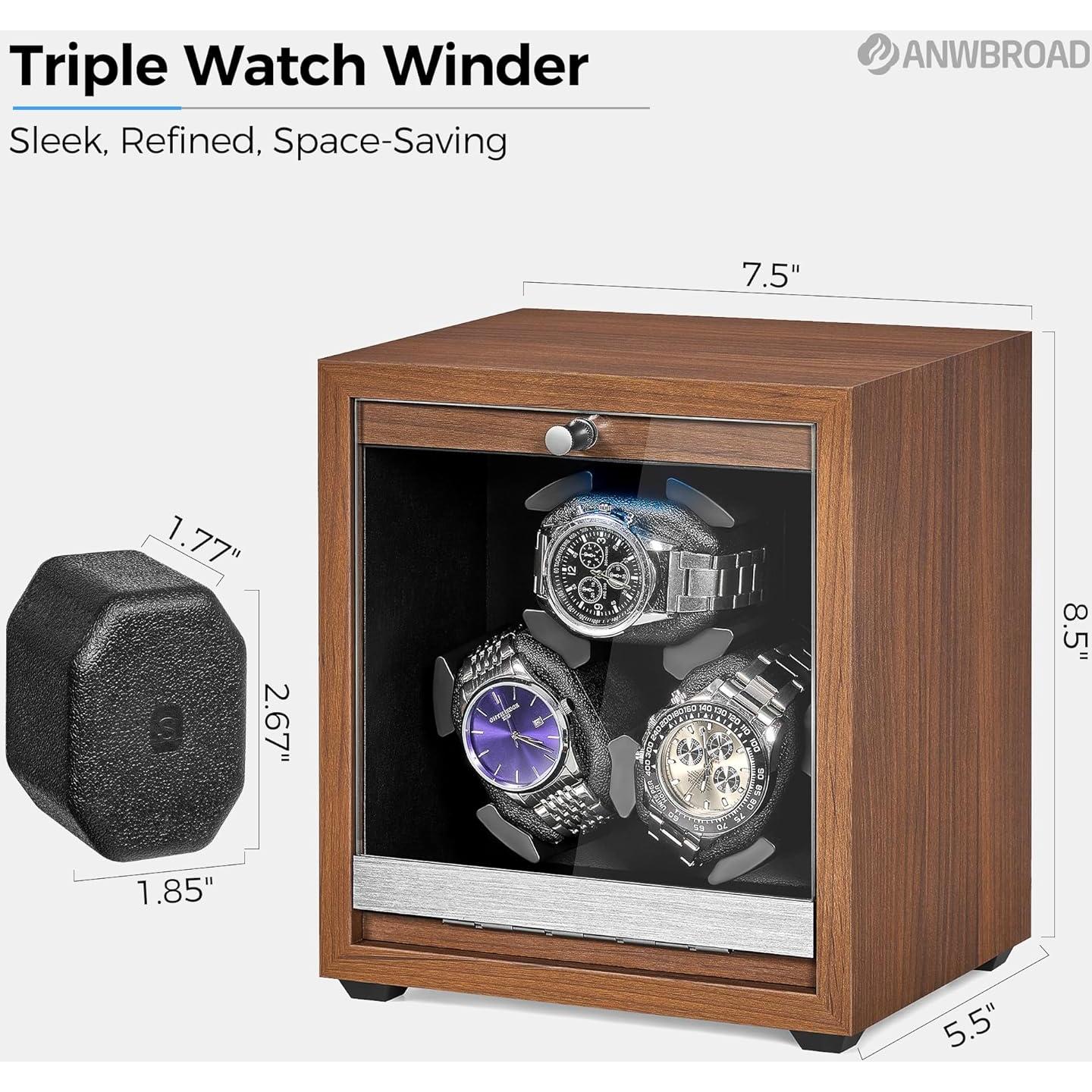 Caja de Reloj Automático ANWBROAD para 3 Relojes con LED