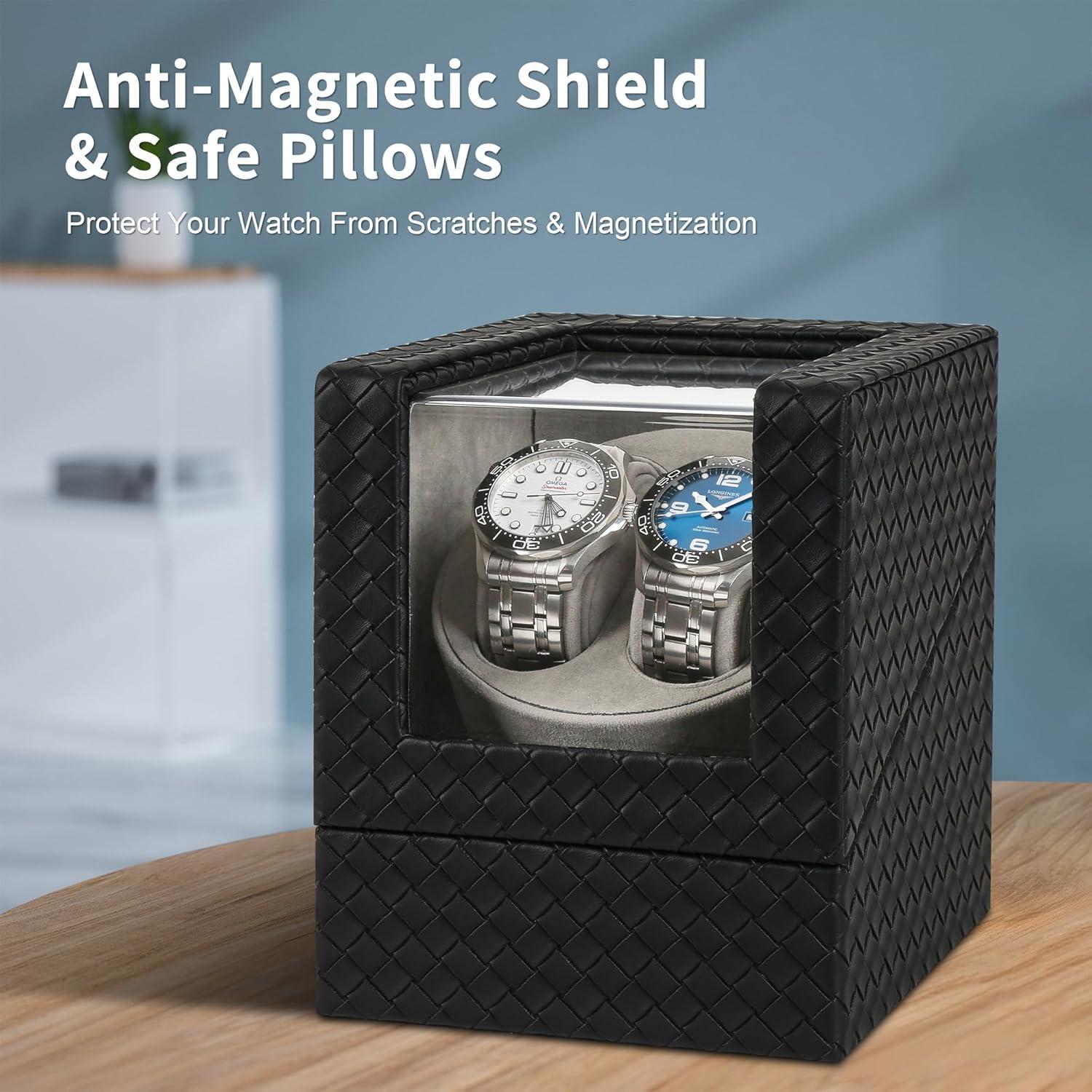 Enrollador Doble de Reloj WUGE - Cuero PU Premium, Silencioso