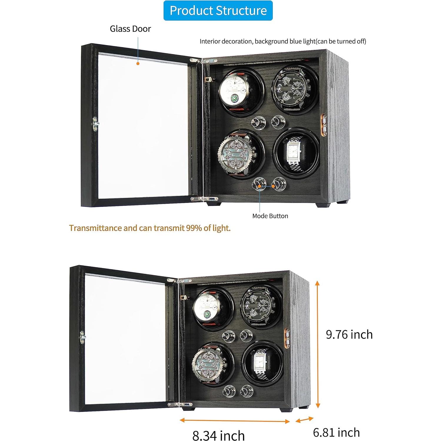 Reloj Winder ORYX HB0046 de Madera con 4 Almacenamientos y Luz LED