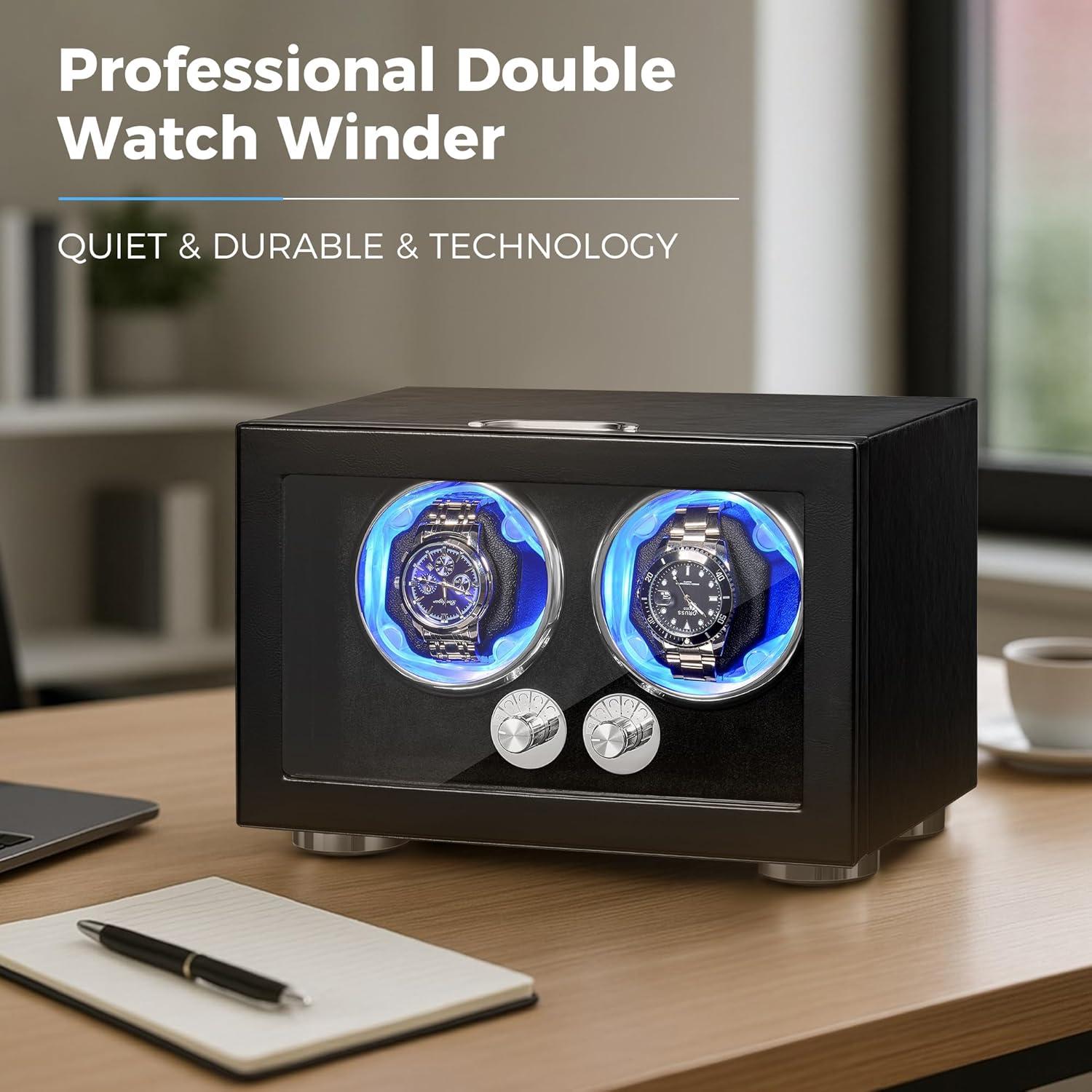 Reloj Winder Doble ANWBROAD con LED y 4 Modos de Rotación