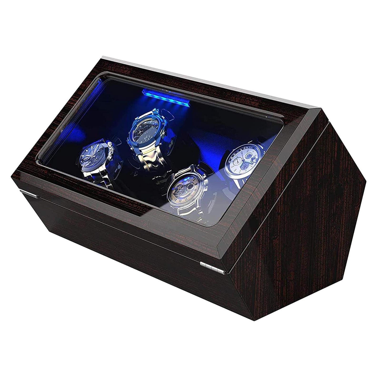 Cofre de Reloj Automático INCLAKE 4 Relojes Luz LED