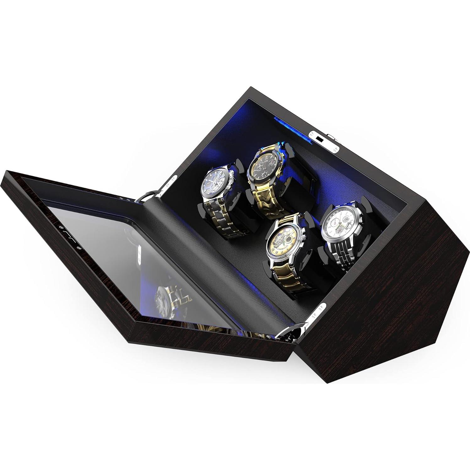 Cofre de Reloj Automático INCLAKE 4 Relojes Luz LED