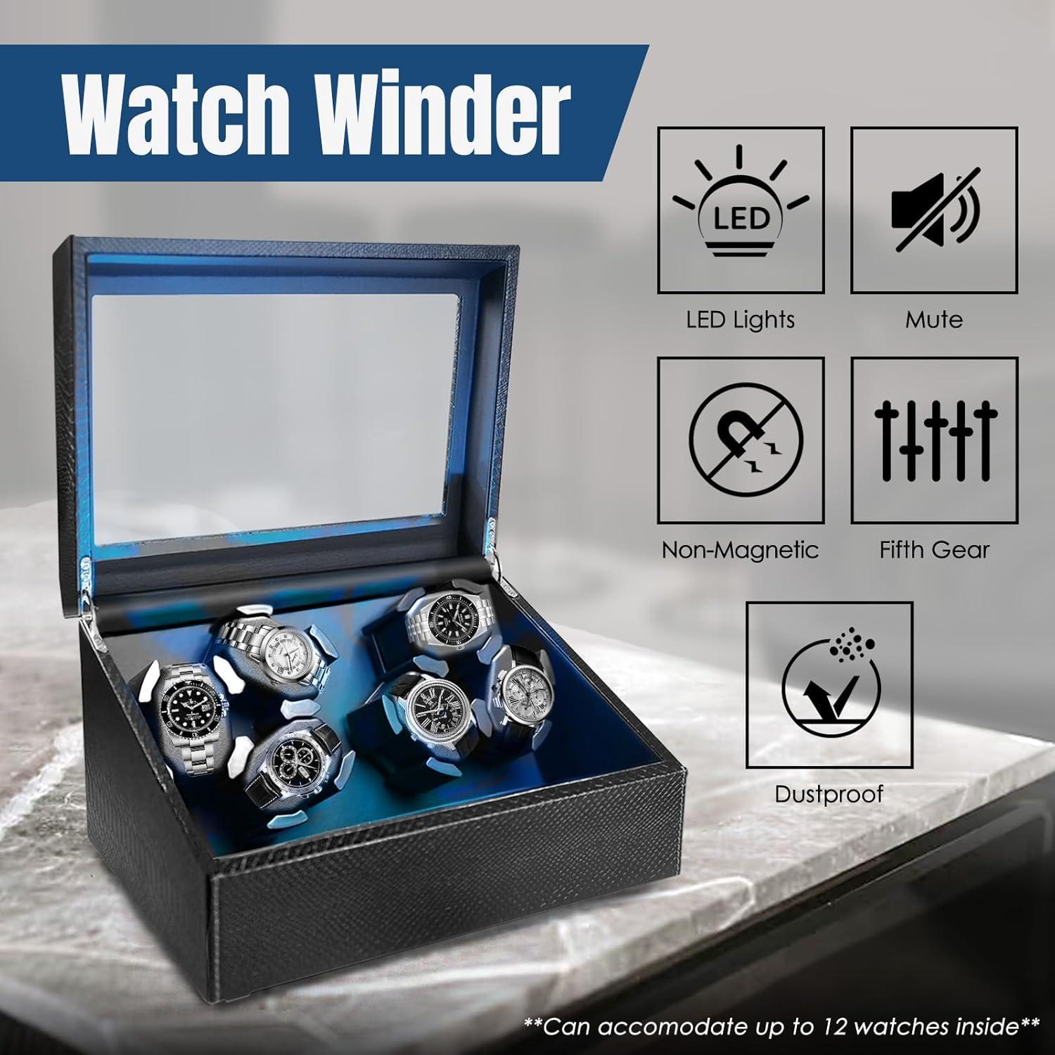 Enrollador de Relojes Automáticos JuviPerpric 6+6 con Luz LED