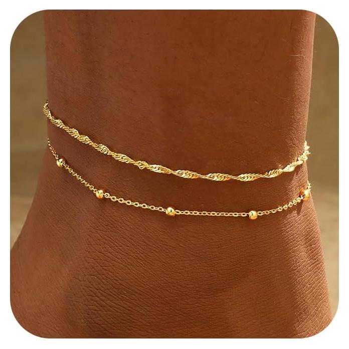 Tobilleras de Oro 14K para Mujeres - 2/3 Piezas Apilables