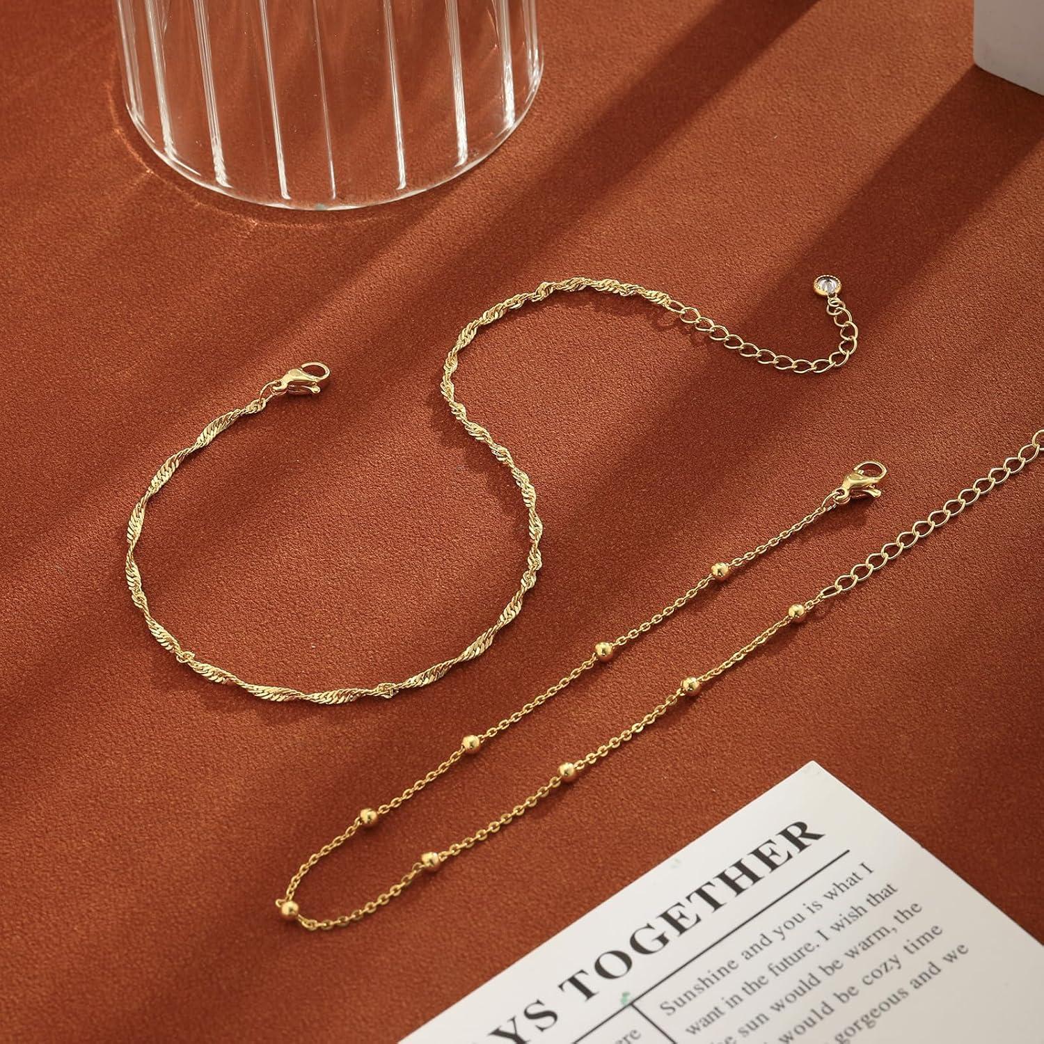 Tobilleras de Oro 14K para Mujeres - 2/3 Piezas Apilables