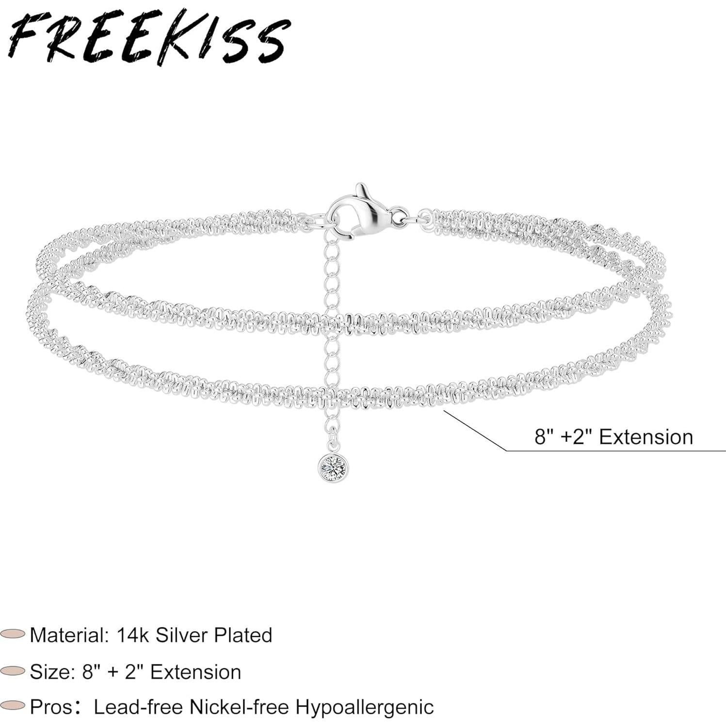 Pulsera de Tobillo de Plata Esterlina Freekiss - Ajustable 21.6 cm