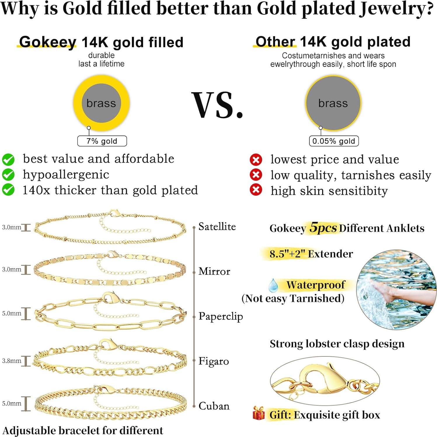 Pulseras de Tobillo de Oro 14K para Mujeres - Ajustables