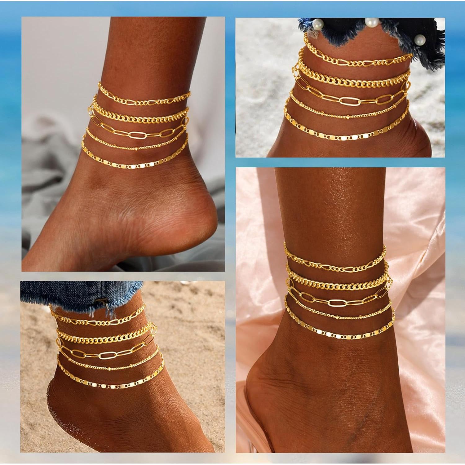 Pulseras de Tobillo de Oro 14K para Mujeres - Ajustables