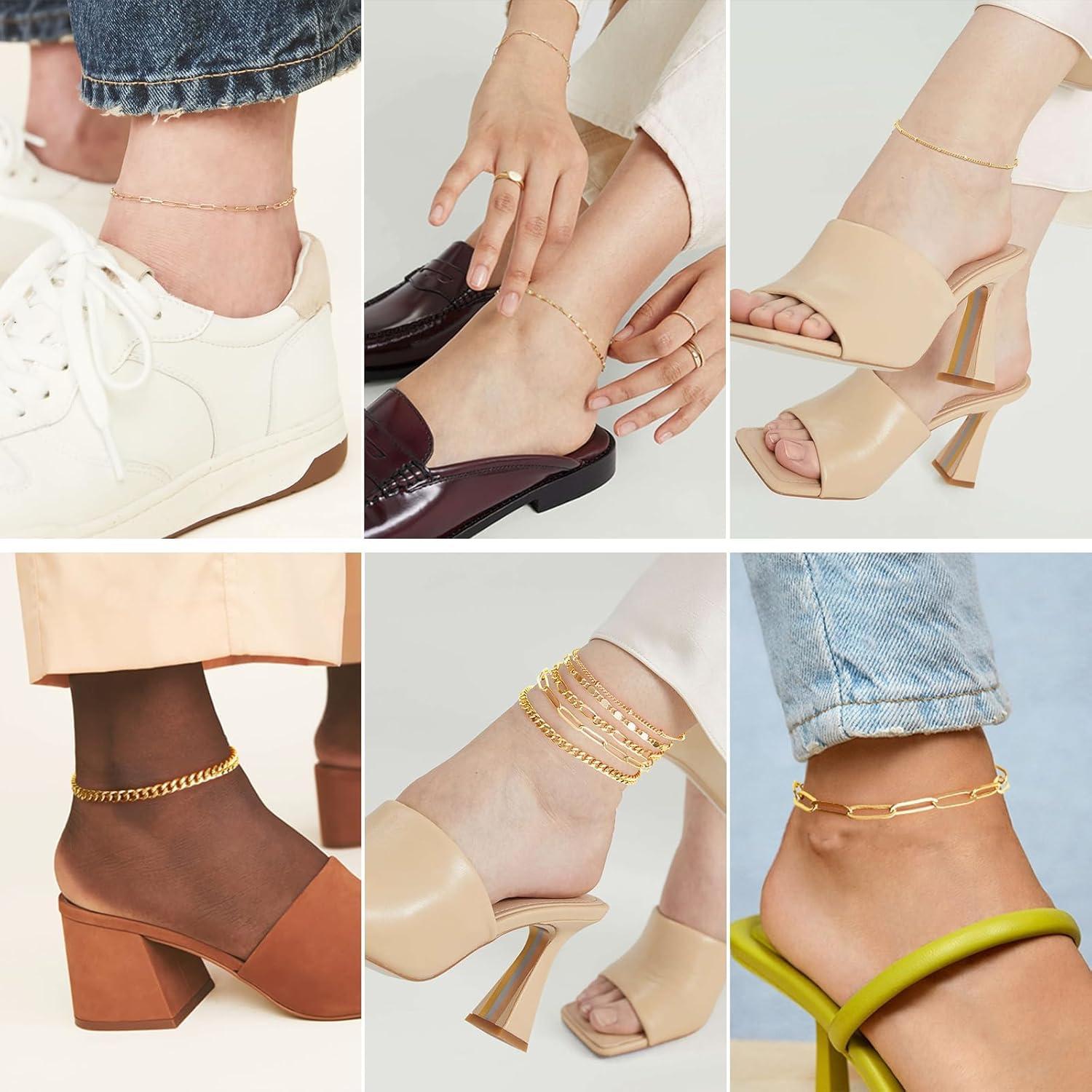 Pulseras de Tobillo de Oro 14K para Mujeres - Ajustables